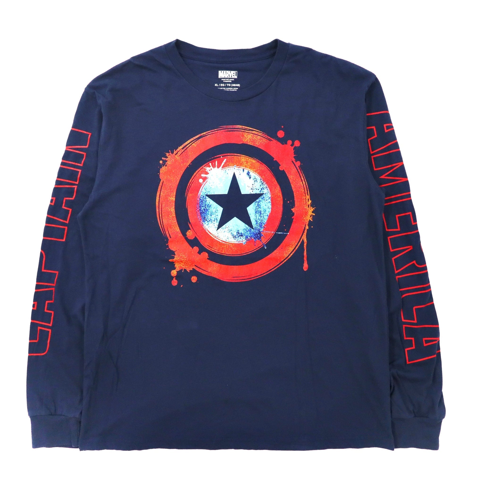 MARVEL ロングスリーブTシャツ XL ネイビー コットン 袖ロゴ キャプテンアメリカ