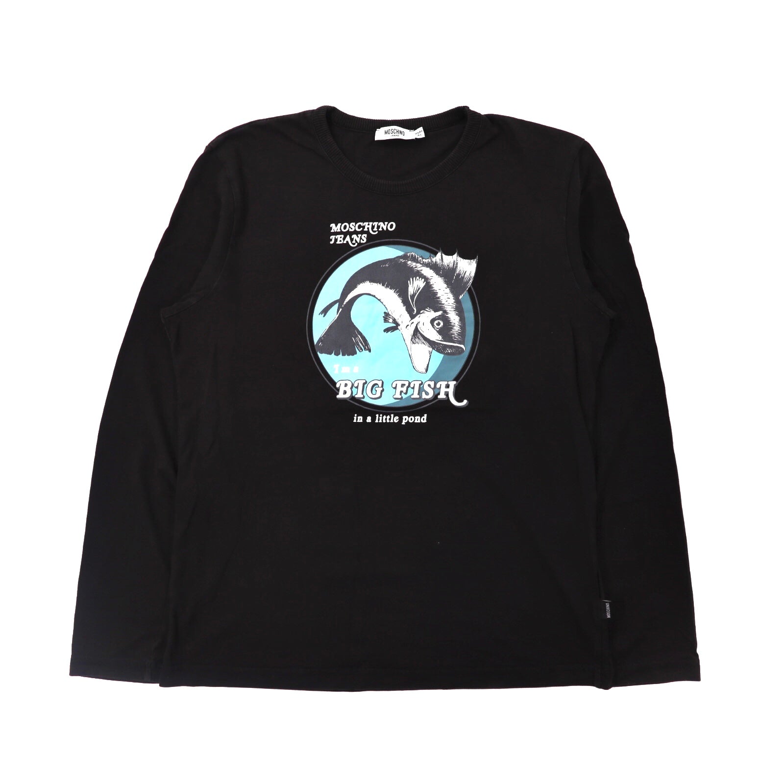 MOSCHINO JEANS ロングスリーブTシャツ XL ブラック BIG FISHプリント 90年代