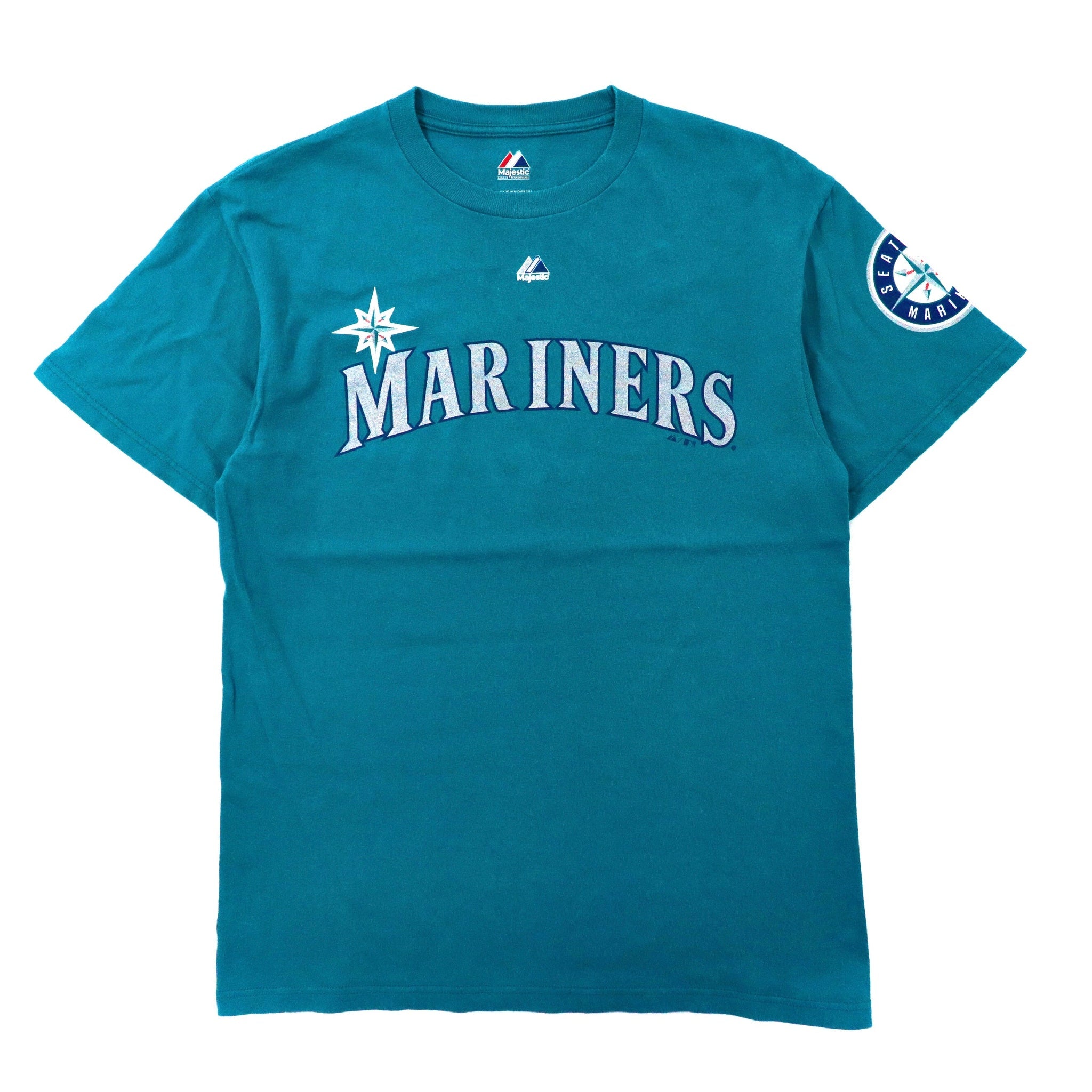 Majestic ベースボールプリントTシャツ M グリーン コットン MLB Seattle Mariners