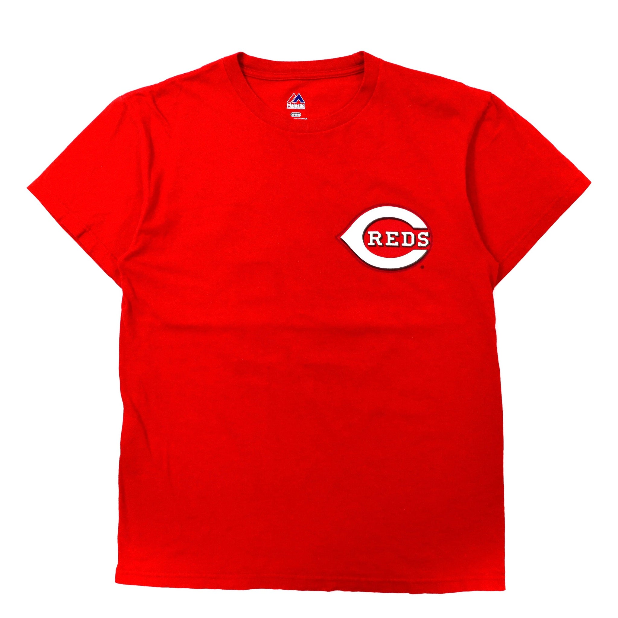 Majestic ベースボールプリントTシャツ M レッド コットン ナンバリング MLB Cincinnati Reds