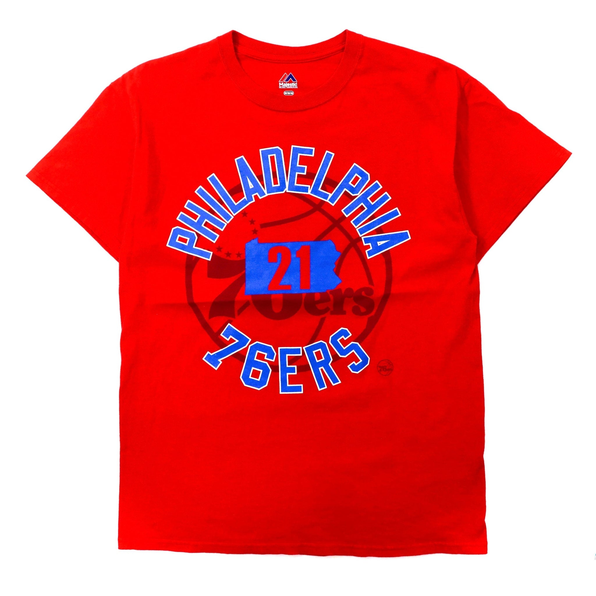Majestic ナンバリング プリントTシャツ M レッド コットン NBA Philadelphia 76ers