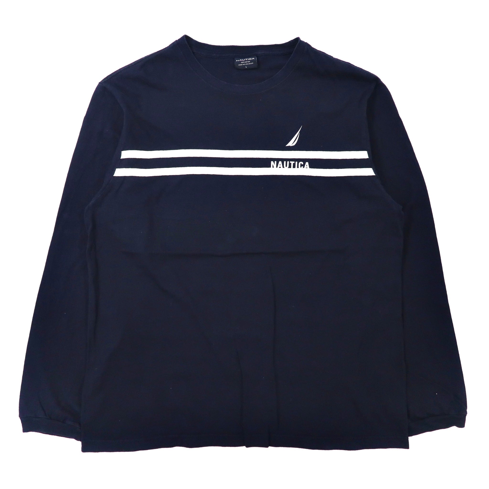 NAUTICA ロングスリーブTシャツ L ネイビー コットン ロゴプリント エルサルバドル製