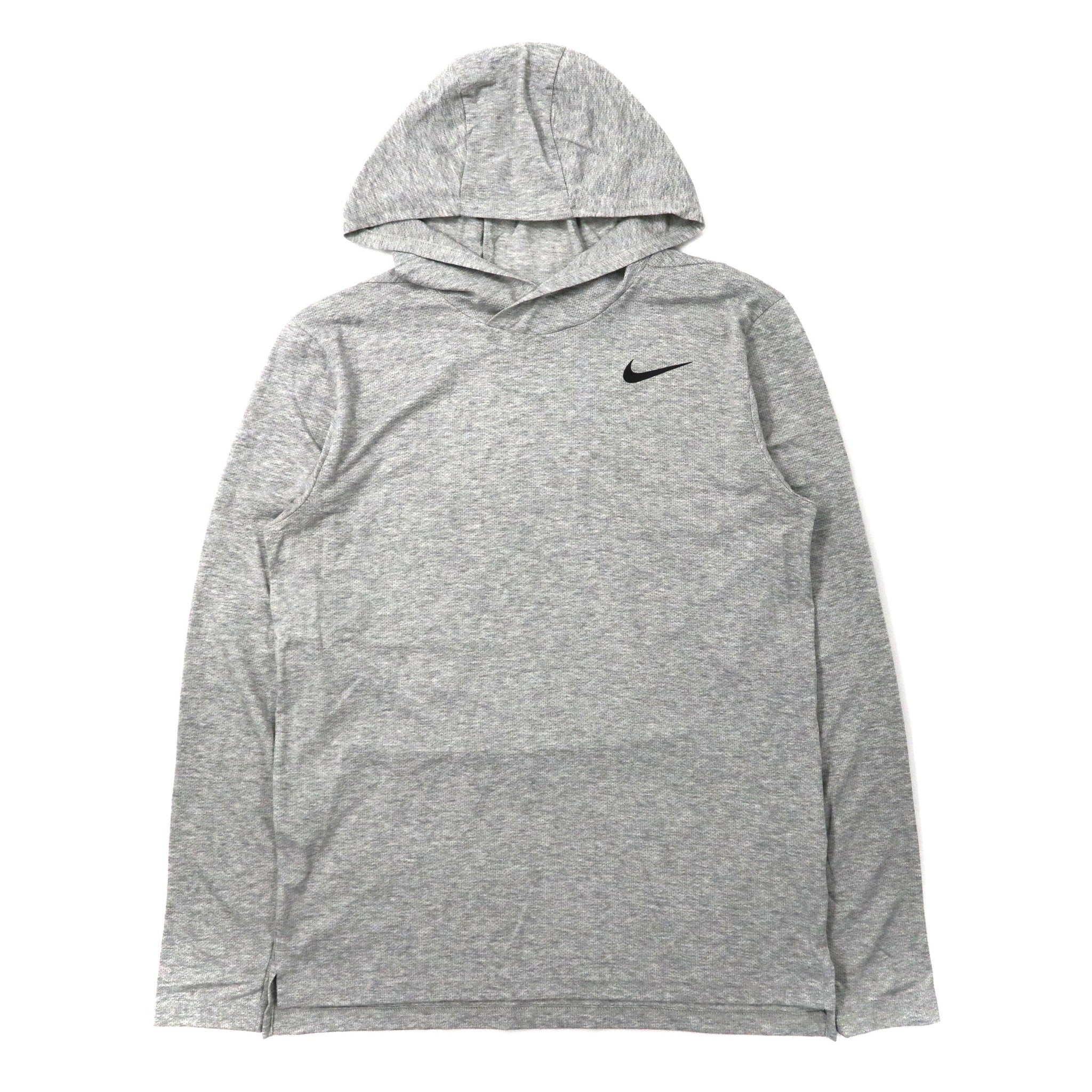 NIKE フーデッドロングスリーブTシャツ M グレー コットン ロゴプリント DRI-FIT ヨルダン製