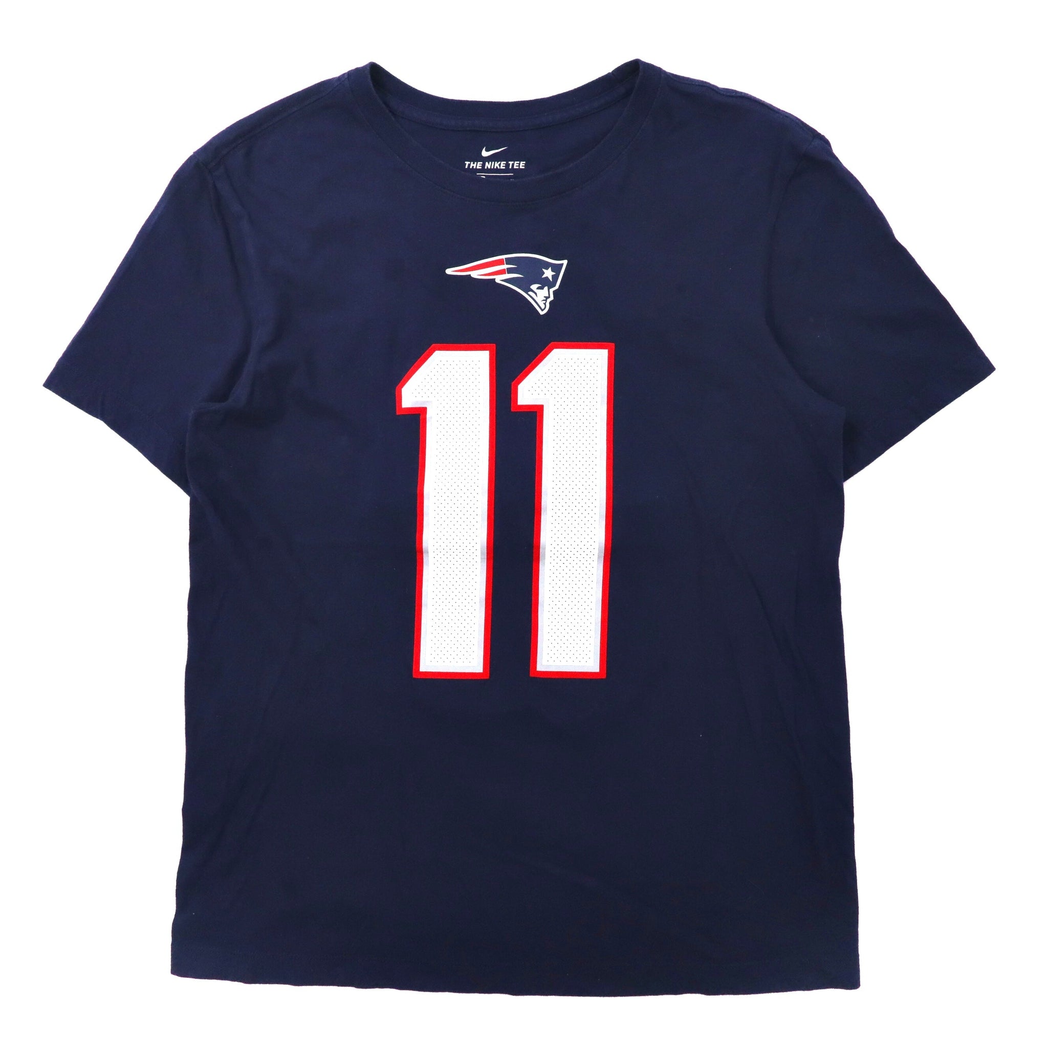 NIKE フットボールプリントTシャツ M ネイビー コットン ナンバリング 両面 NFL New England Patriots