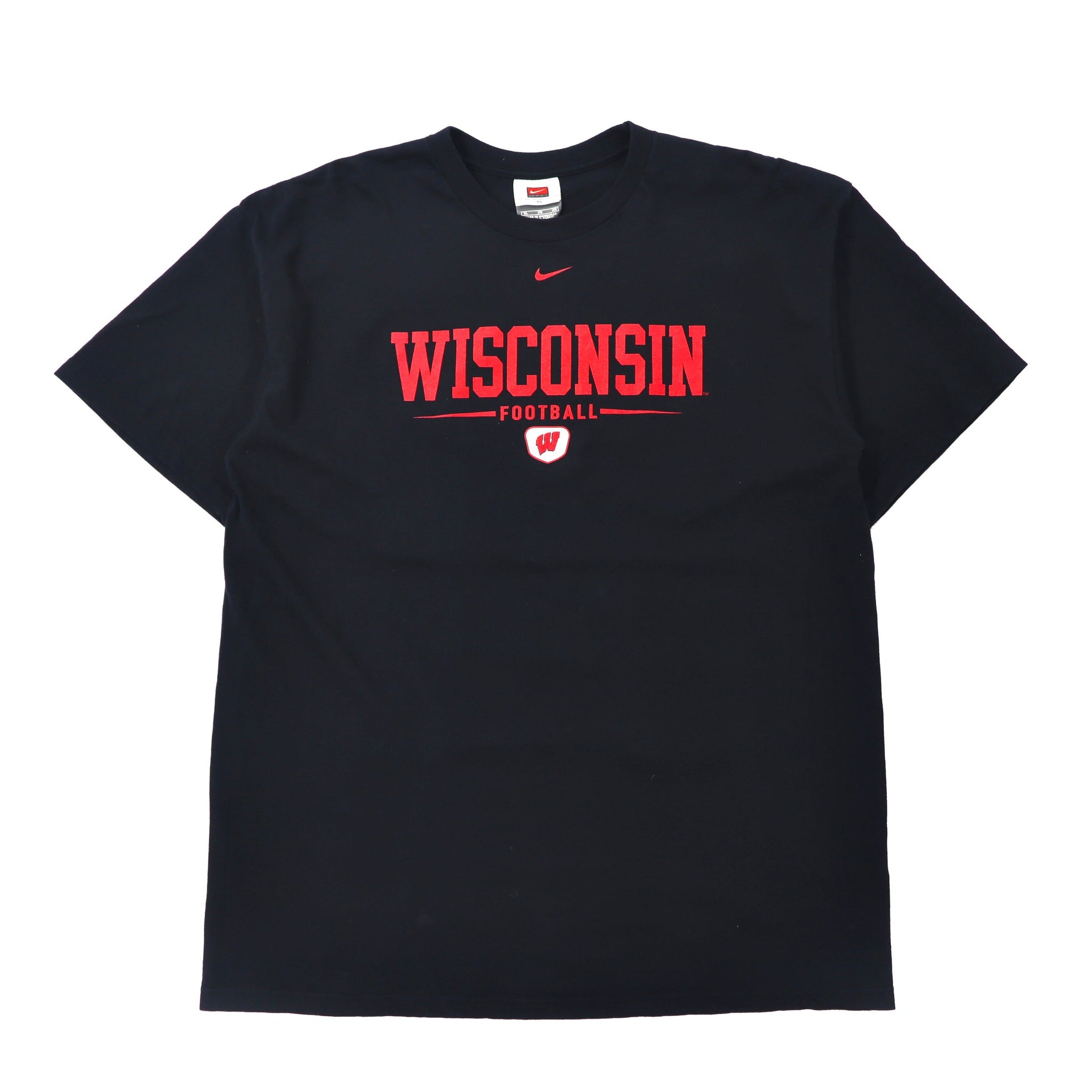 NIKE クルーネックTシャツ XL ブラック WISCONSIN FOOTBALL カレッジプリント ビッグサイズ 90年代