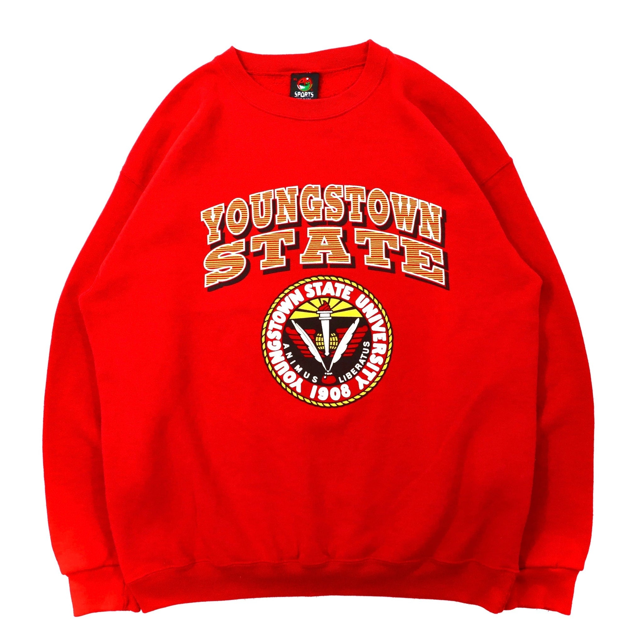 PM SPORTS ビッグサイズ カレッジプリントスウェット XL レッド コットン 裏起毛 Youngstown State University 90年代 USA製