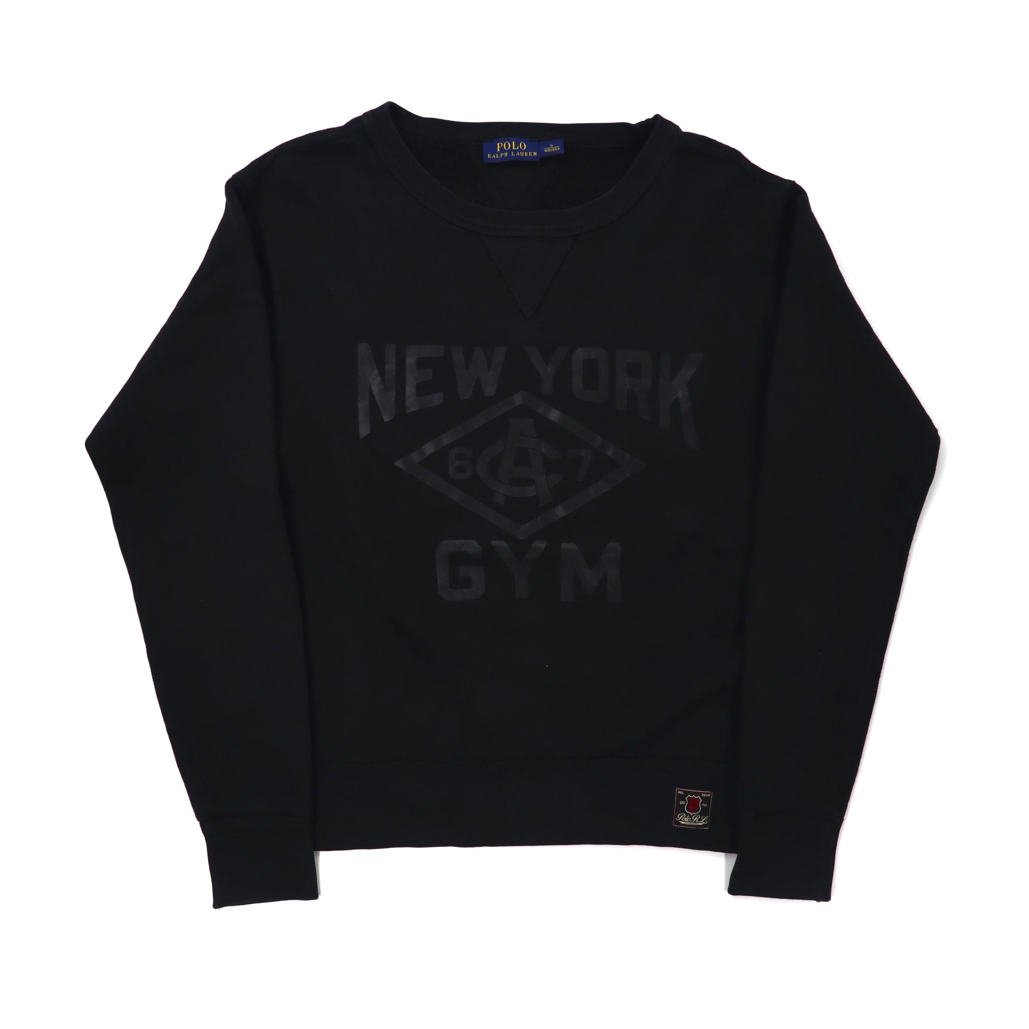 POLO RALPH LAUREN クルーネックスウェット S ブラック コットン 両V 裏起毛 NEW YORK GYM プリント