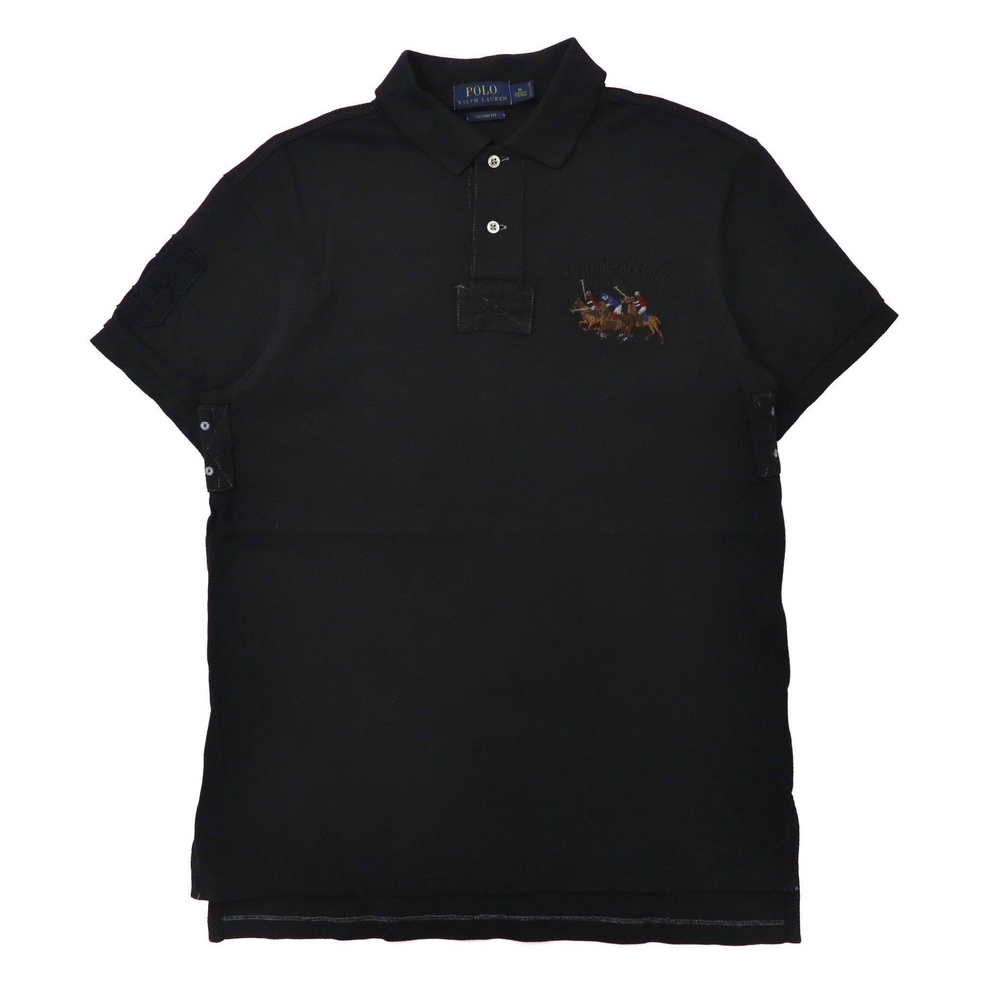 POLO RALPH  LAUREN ポロシャツ M ブラック コットン ナンバリング ロゴ刺繍 CUSTOM FIT