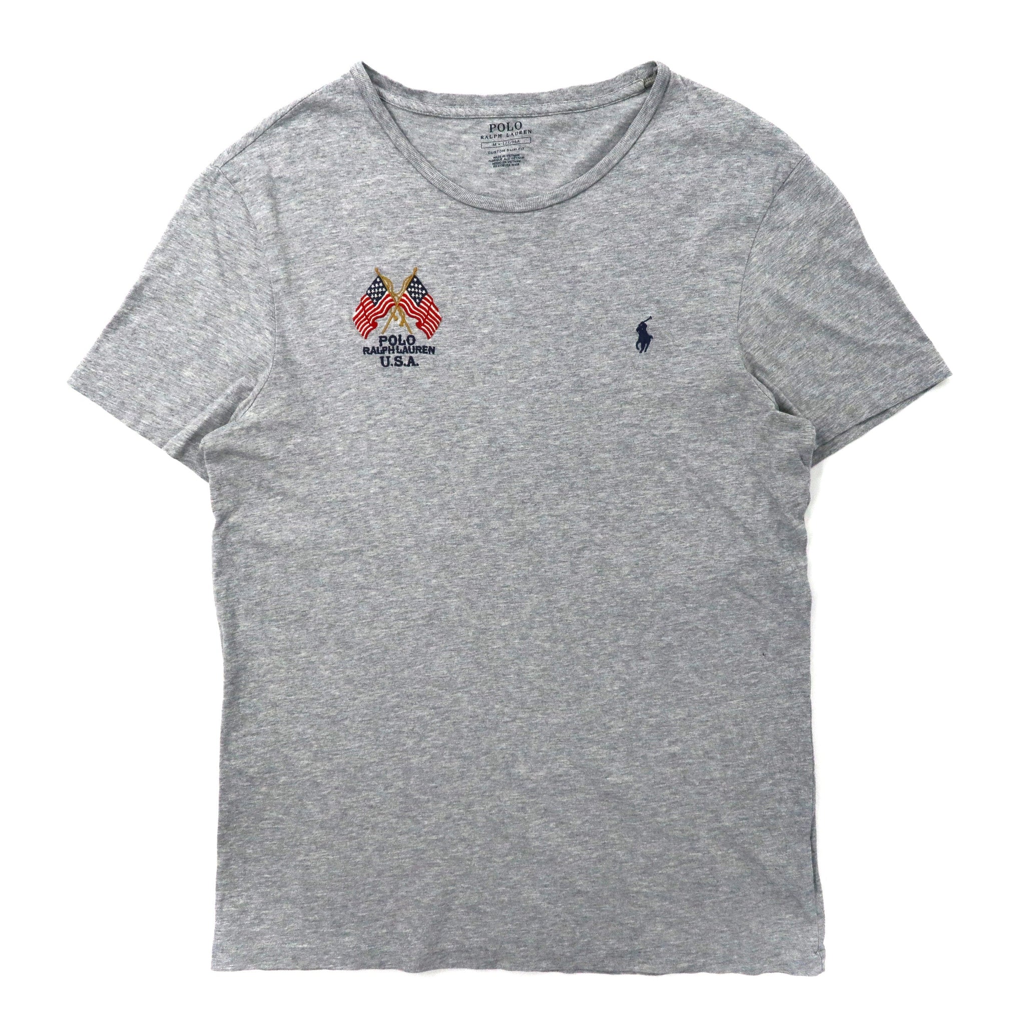 POLO RALPH LAUREN ロゴ刺繍Tシャツ 175 グレー コットン 星条旗 USA スモールポニー刺繍