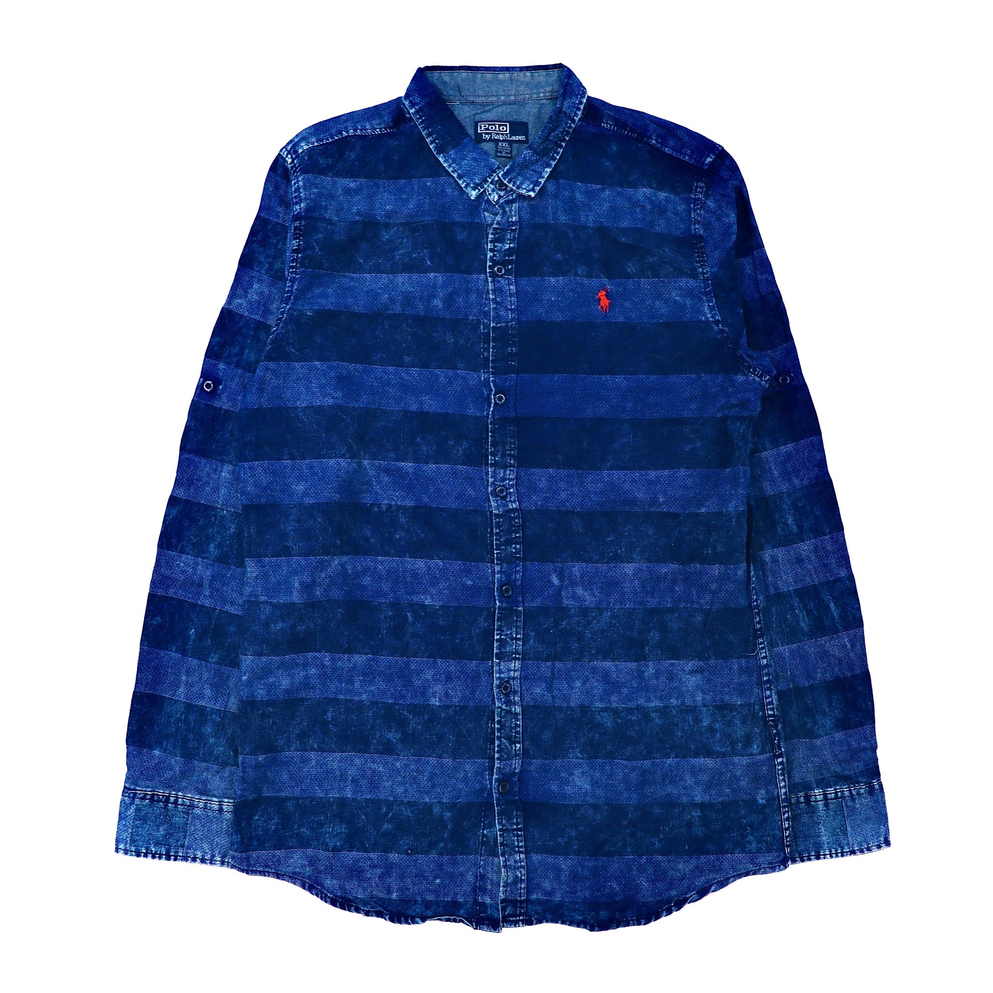 Polo by Ralph Lauren ボーダーシャツ XXL ブルー ブリーチ加工  ビッグサイズ