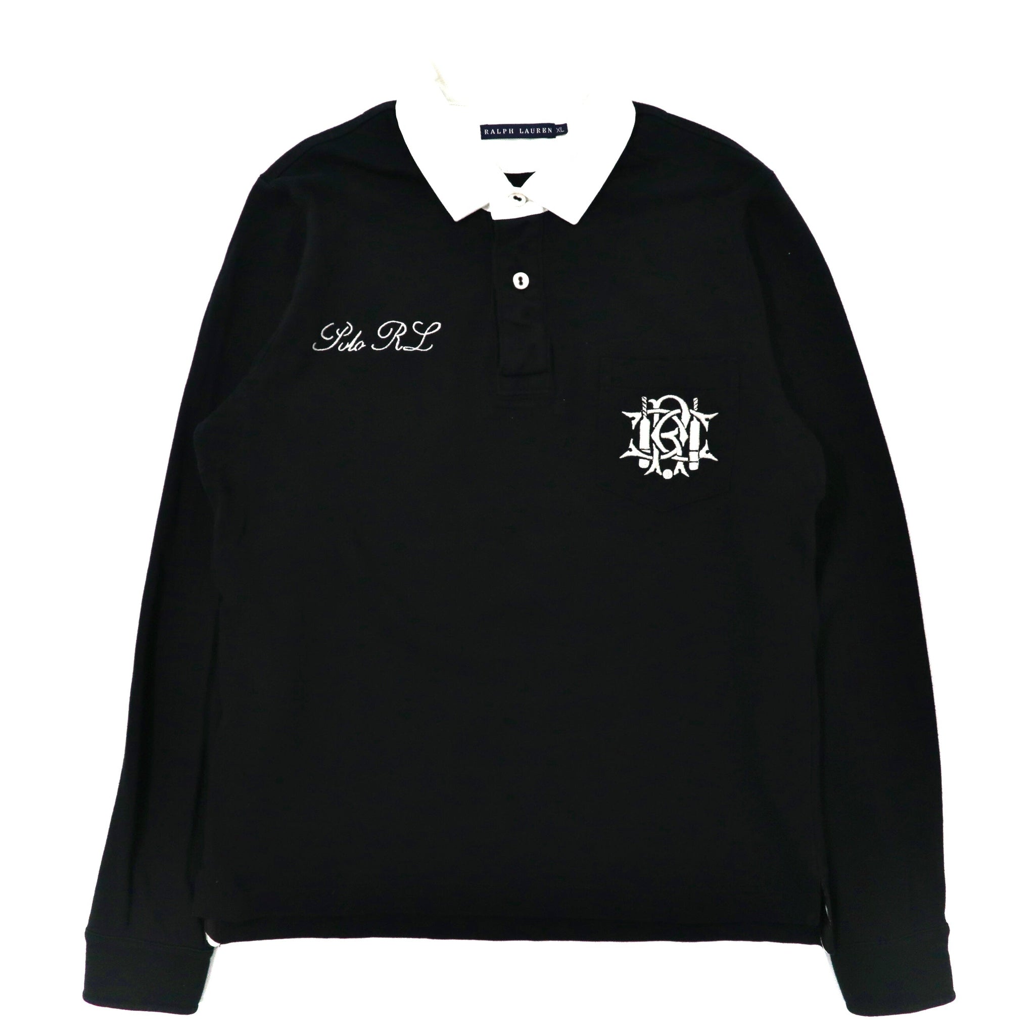 RALPH LAUREN ラガーシャツ XL ブラック コットン ロゴ刺繍 ナンバリング