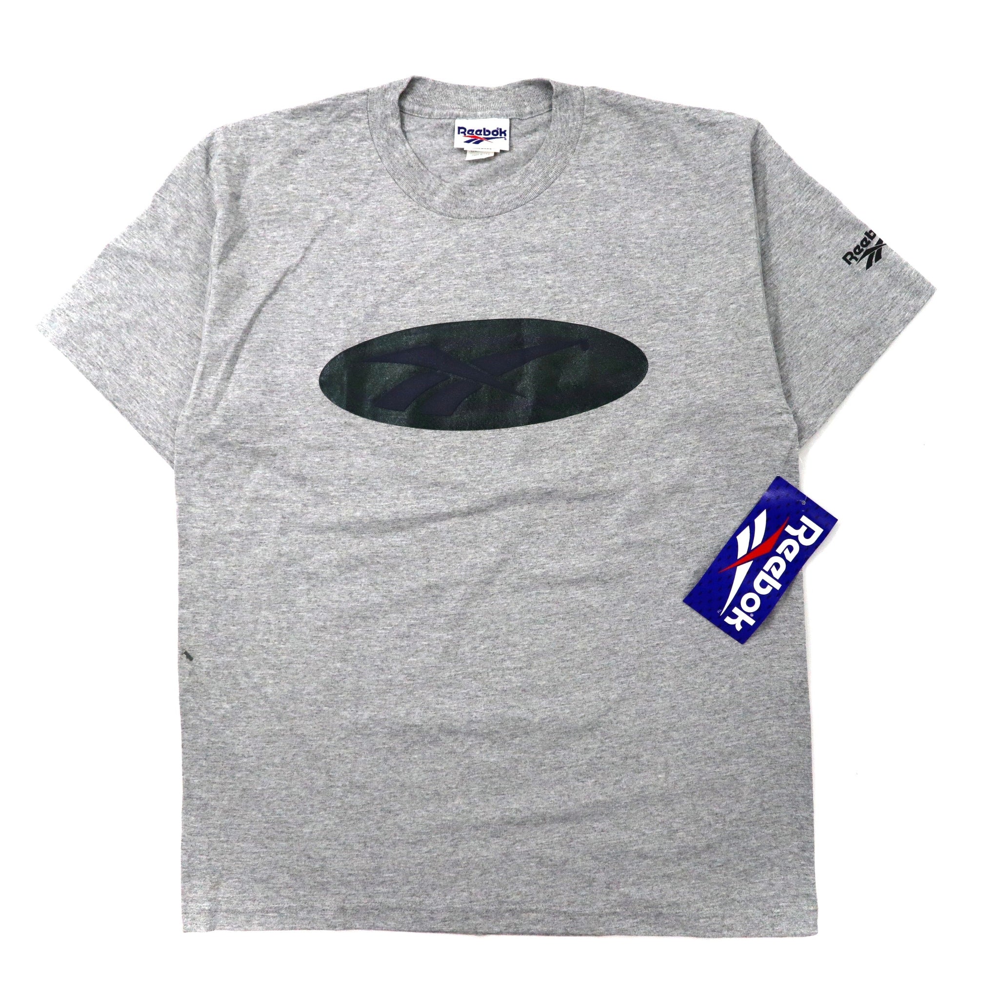 Reebok ビッグサイズ ロゴプリントTシャツ L グレー コットン ベクターロゴ 90年代 USA製 未使用品