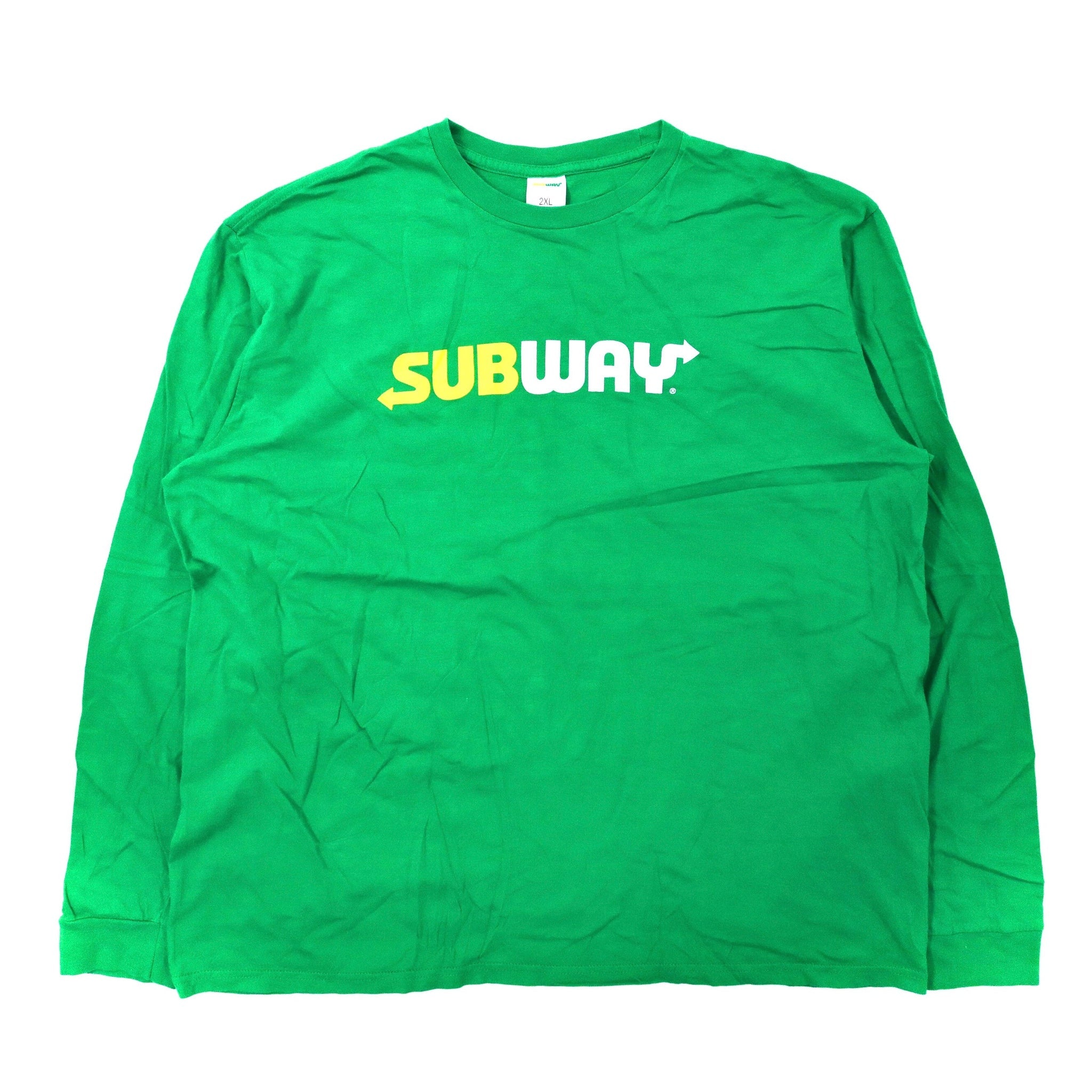 SUBWAY ビッグサイズ ロゴプリント ロングスリーブTシャツ 2XL グリーン コットン メキシコ製