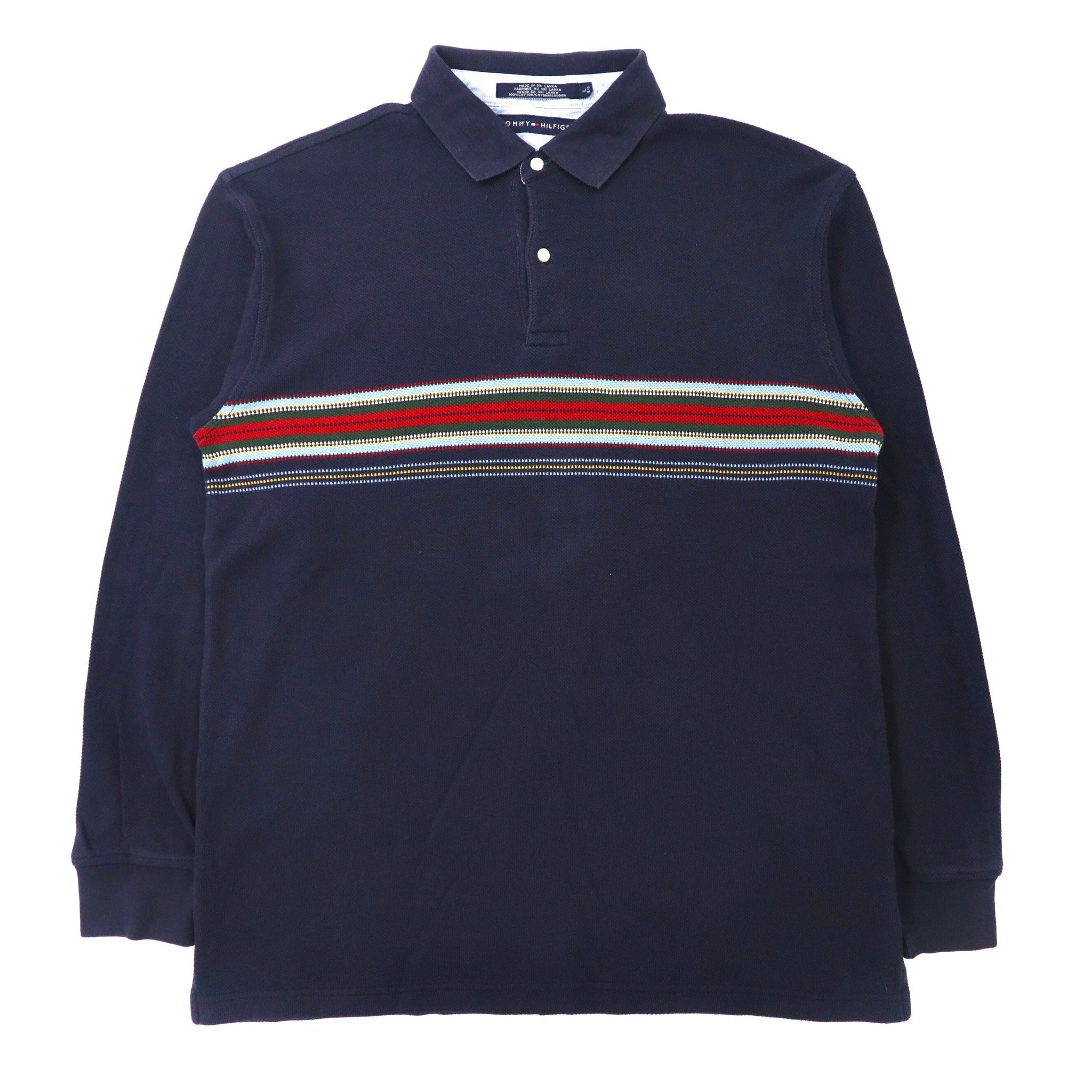 TOMMY HILFIGER ビッグサイズ 長袖ポロシャツ ラガーシャツ L ネイビー コットン 90年代 スリランカ製