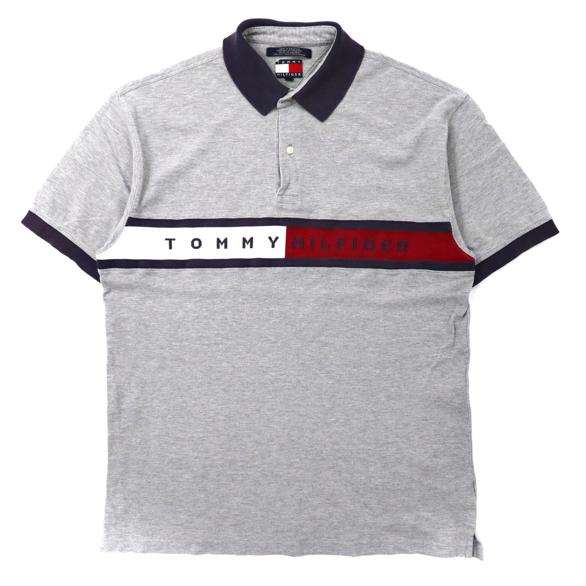 TOMMY HILFIGER ビッグサイズ ロゴポロシャツ M グレー コットン 90年代