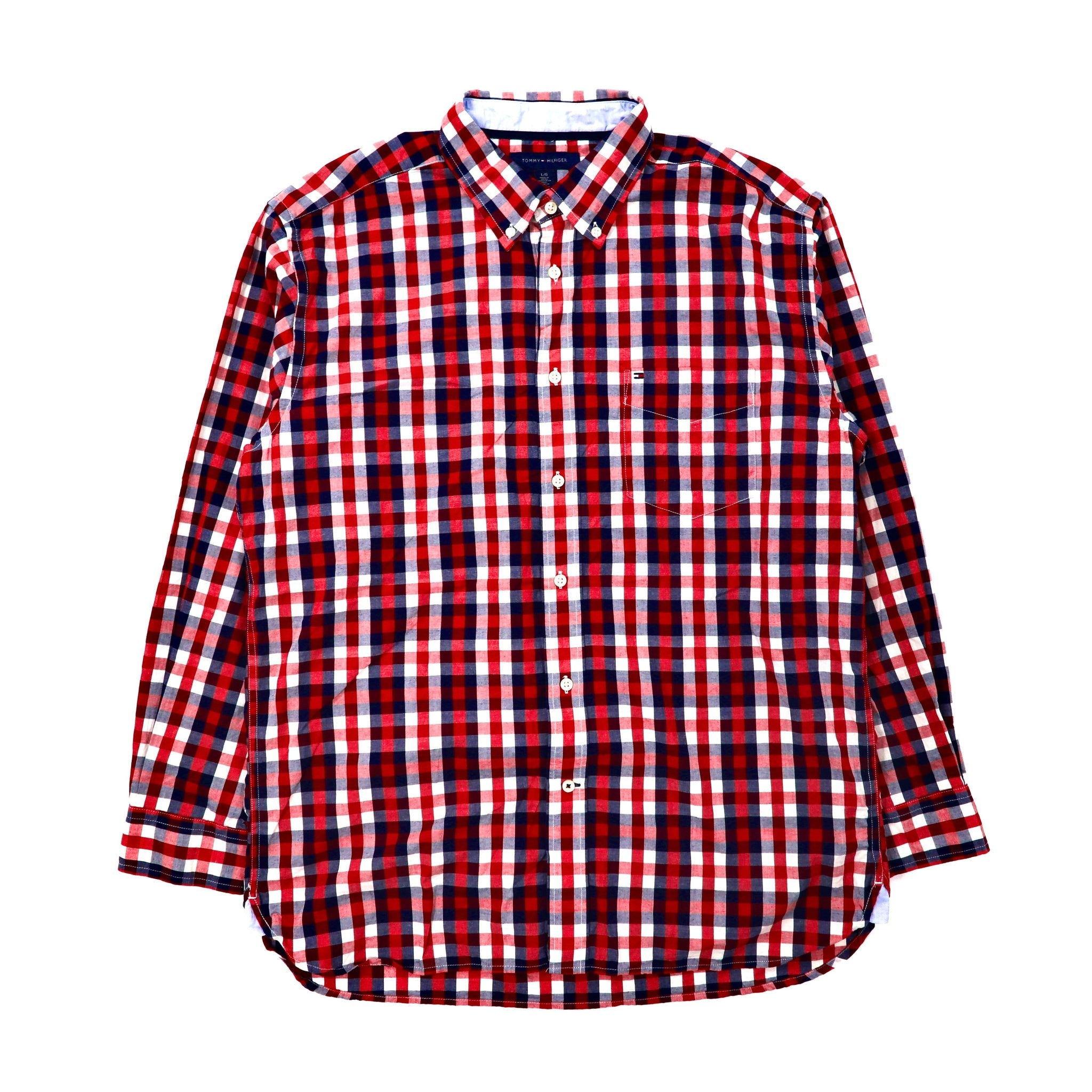 TOMMY HILFIGER ボタンダウンシャツ L レッド チェック コットン