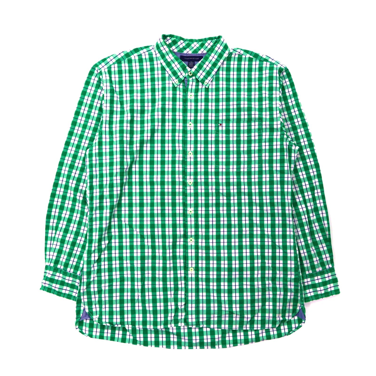 TOMMY HILFIGER ボタンダウンシャツ XXL グリーン チェック フラッグ刺繍 ビッグサイズ
