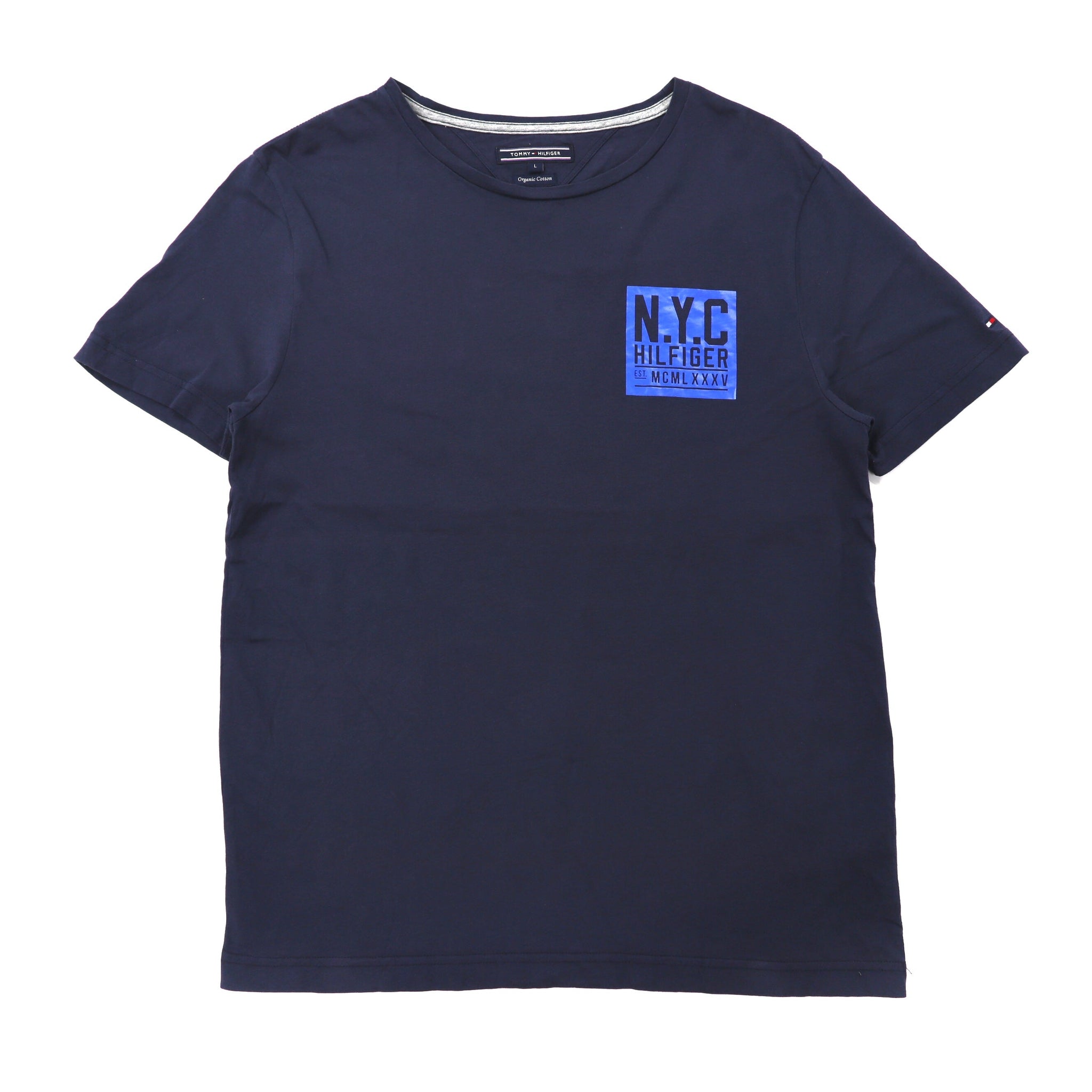 TOMMY HILFIGER クルーネックTシャツ L ネイビー コットン ロゴプリント