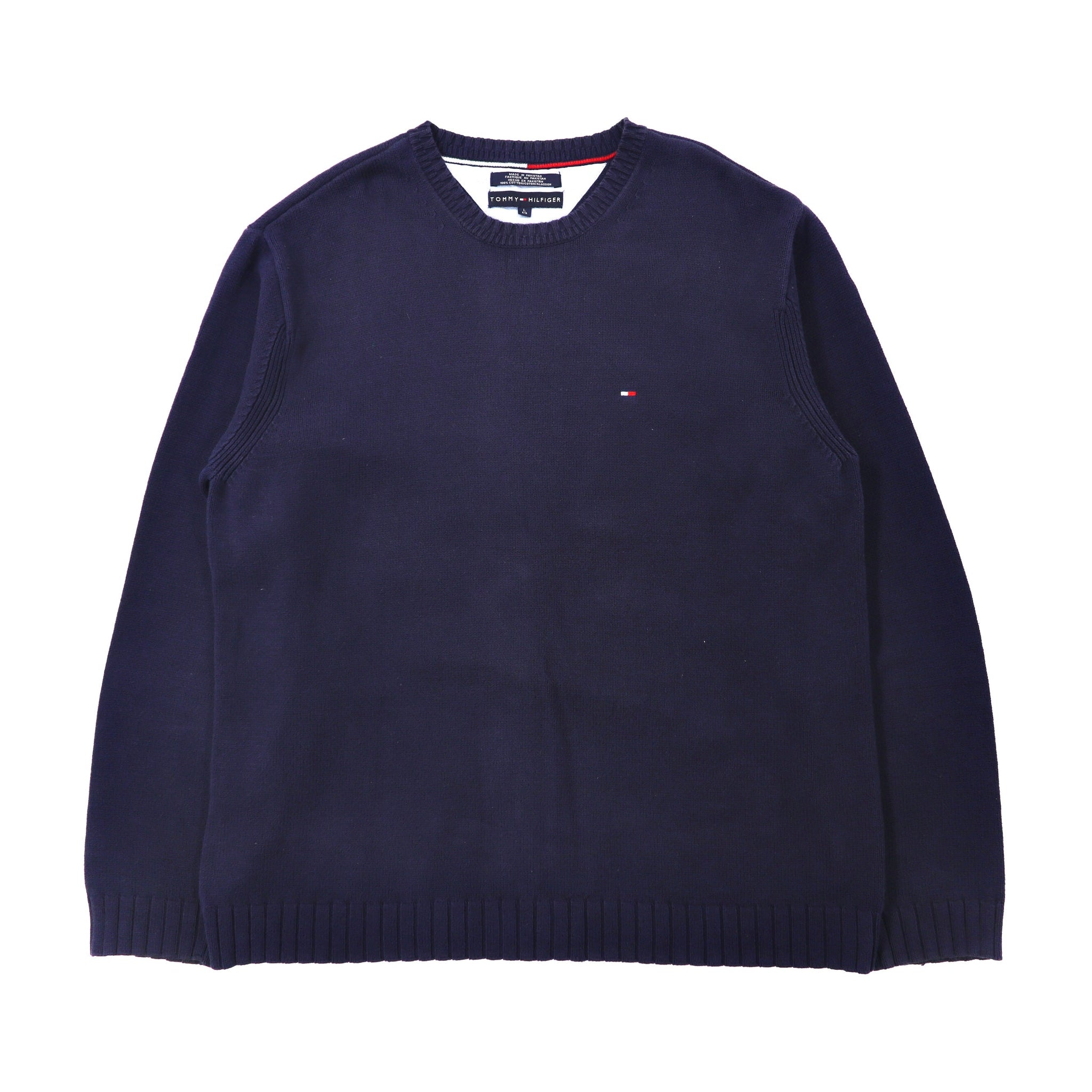 TOMMY HILFIGER クルーネックニットセーター L ネイビー コットン パキ綿 90年代