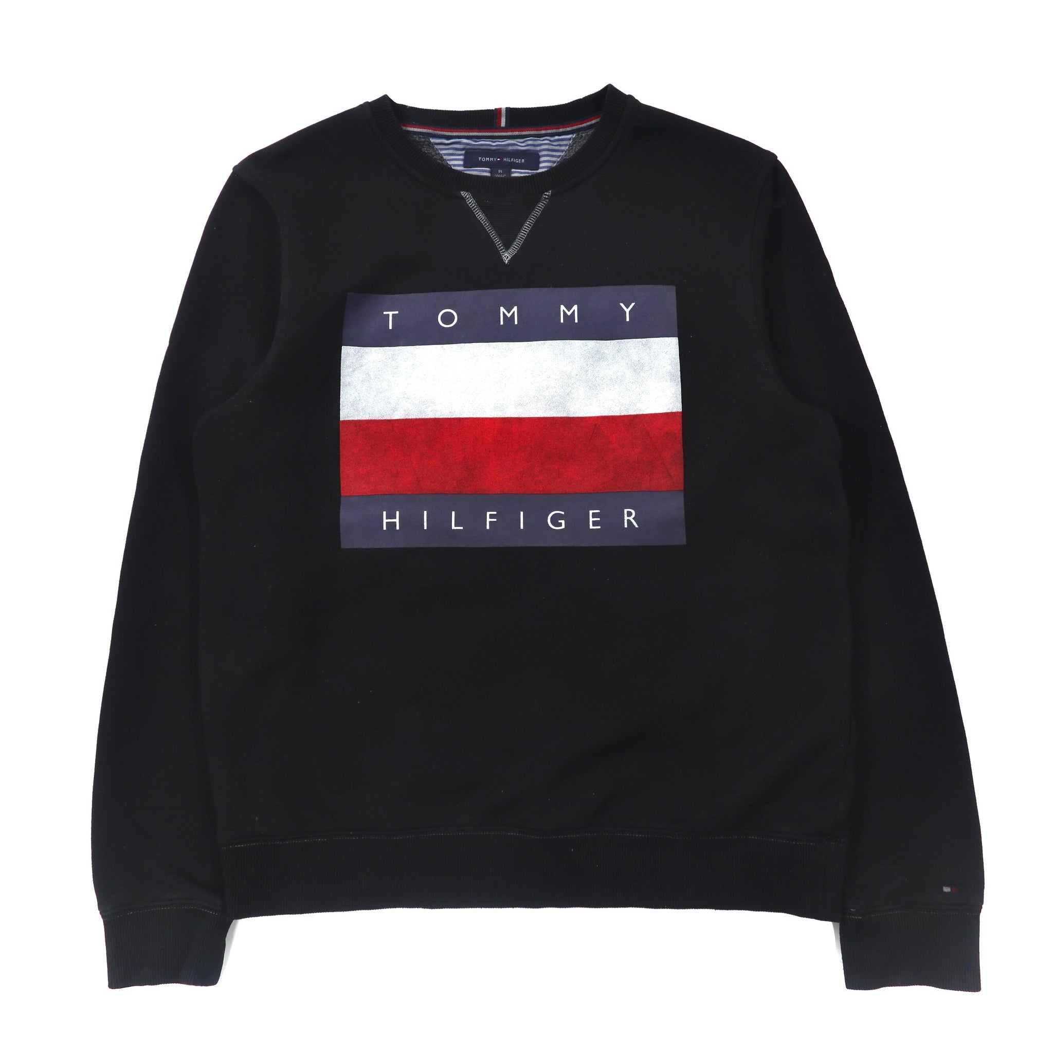 TOMMY HILFIGER ロゴプリントスウェット M ブラック コットン 裏起毛 前V