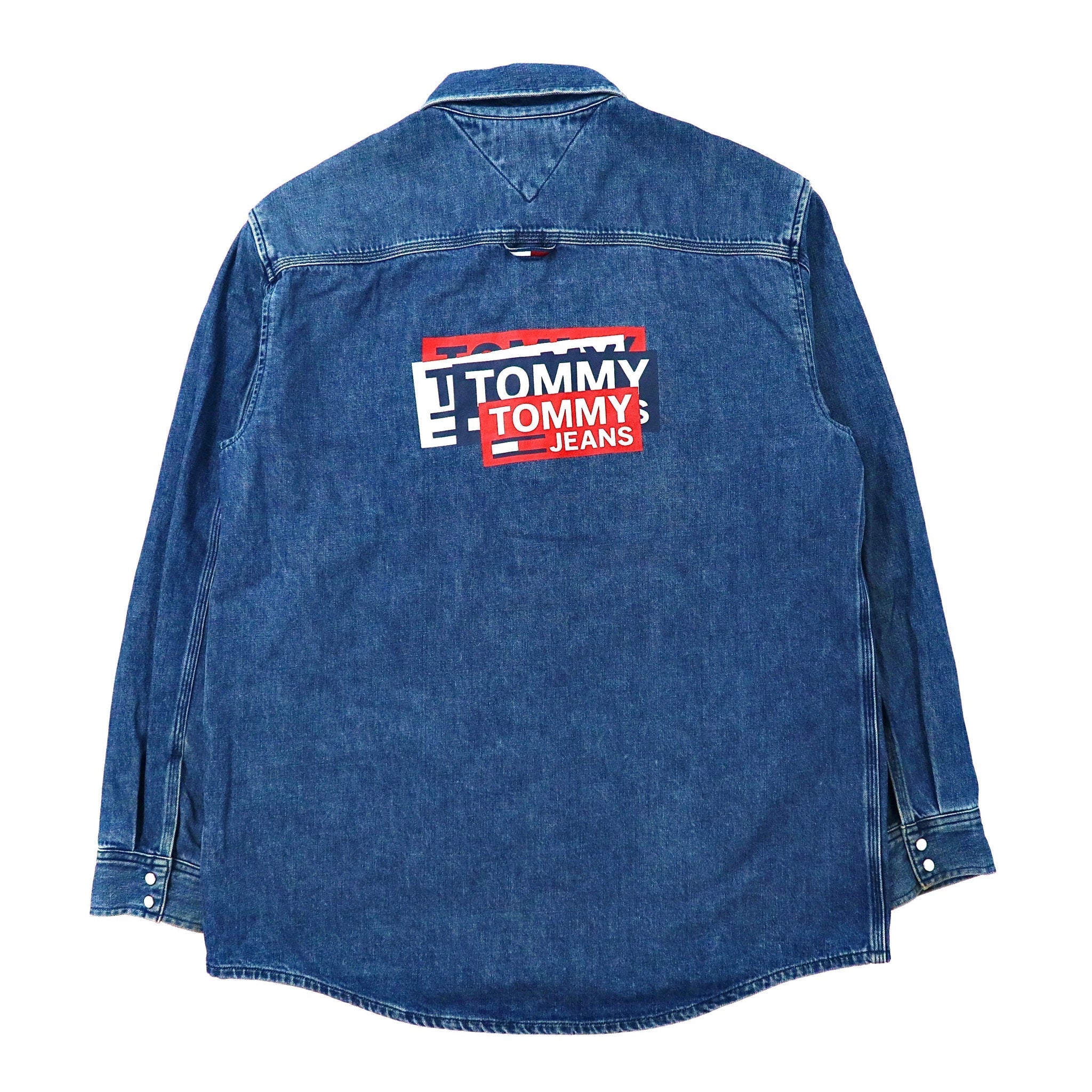 TOMMY JEANS バックグラフィック デニムシャツ L ブルー スナップボタン DM0DM06735