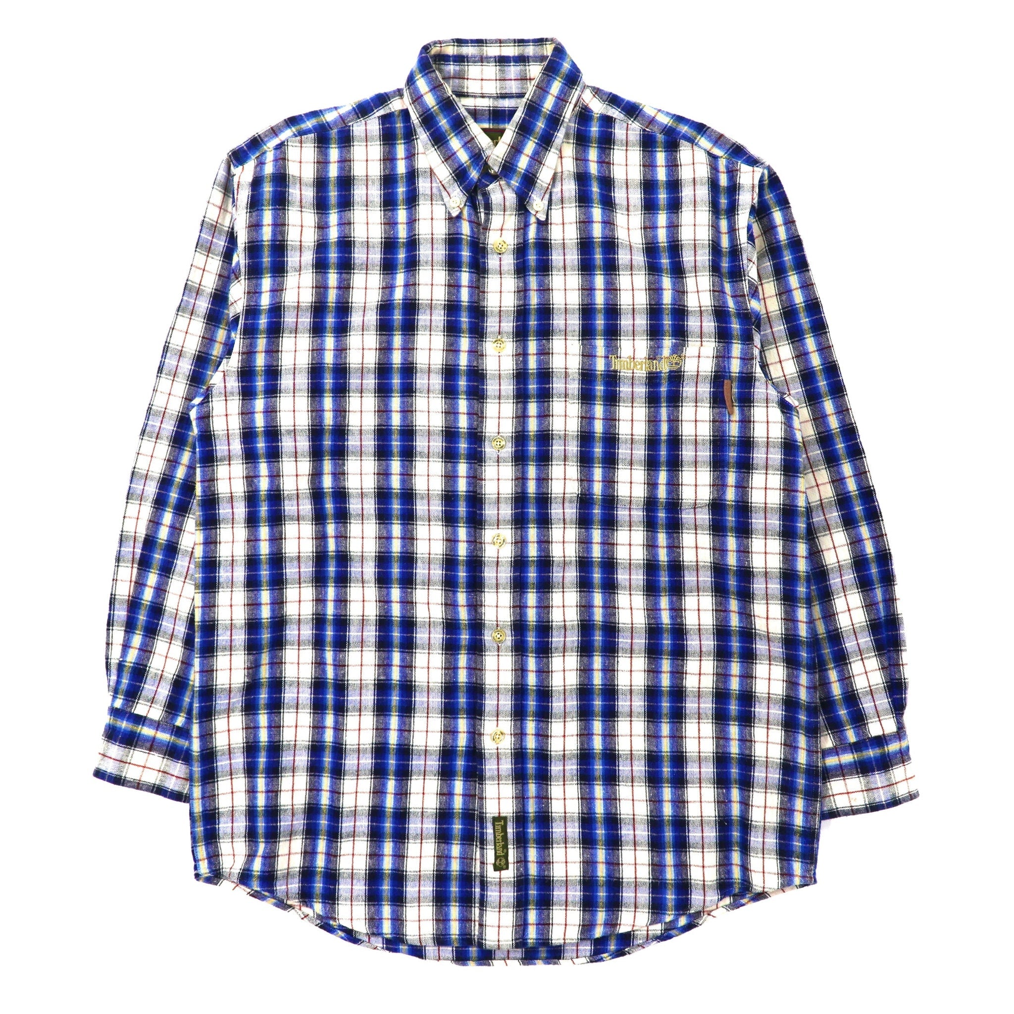 Timberland ボタンダウンシャツ S ブルー チェック ロゴ刺繍