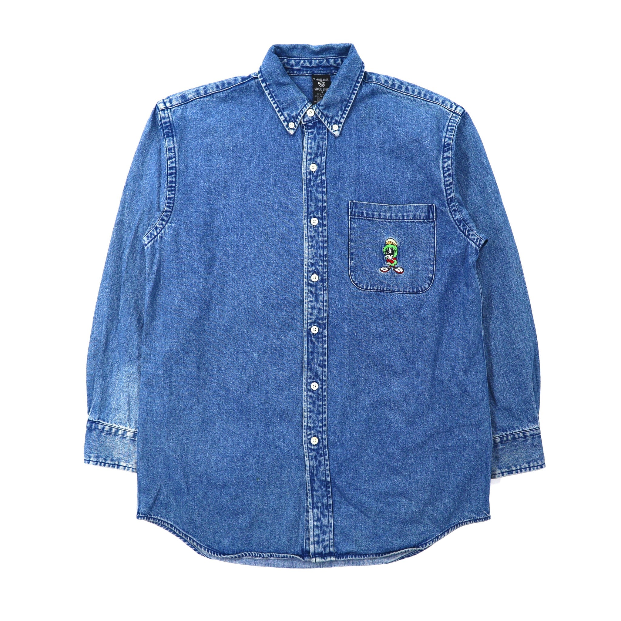 WARNER BROS. ボタンダウンシャツ S ブルー デニム LOONEY TUNES 刺繍 90年代