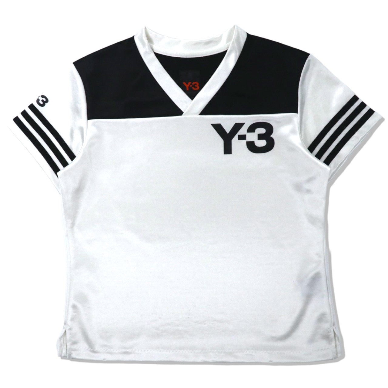 Y-3 ゲームシャツ VネックTシャツ S ホワイト ポリエステル ロゴプリント