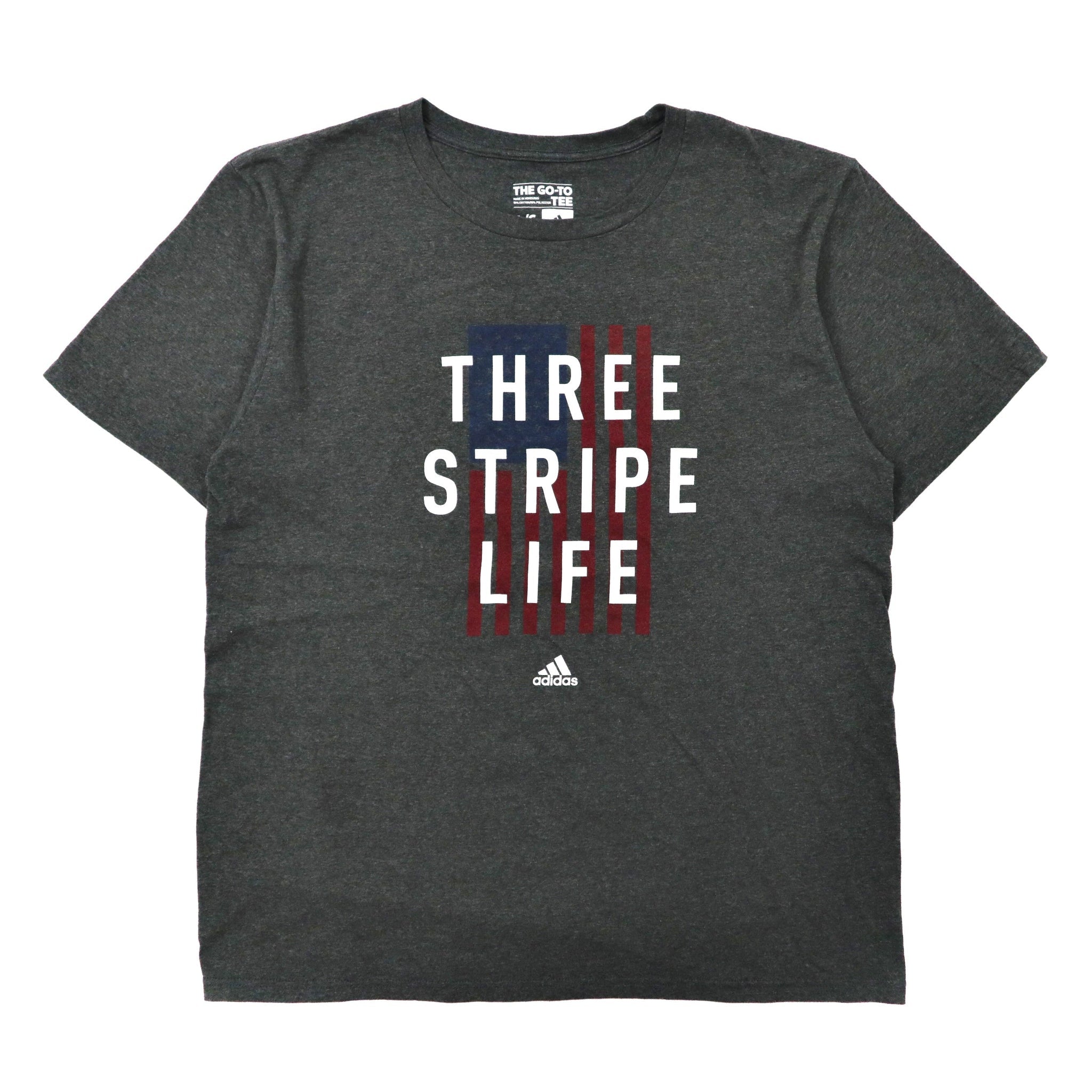 adidas ロゴプリントTシャツ L グレー コットン 星条旗 THREE STRIPE LIFE TEE
