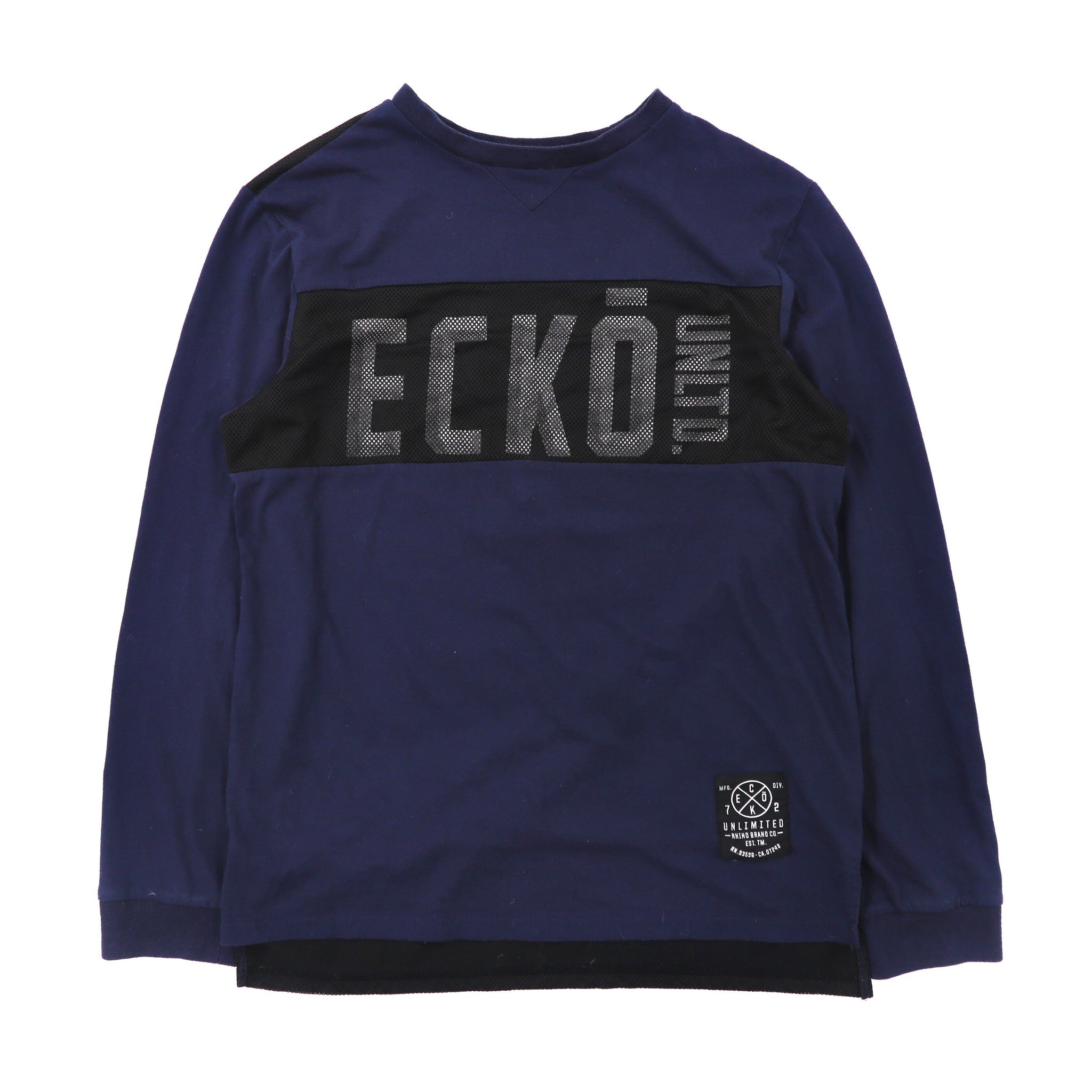 ecko unltd. メッシュ切り替えロングスリーブTシャツ M ネイビー コットン ロゴプリント ナンバリング 00年代
