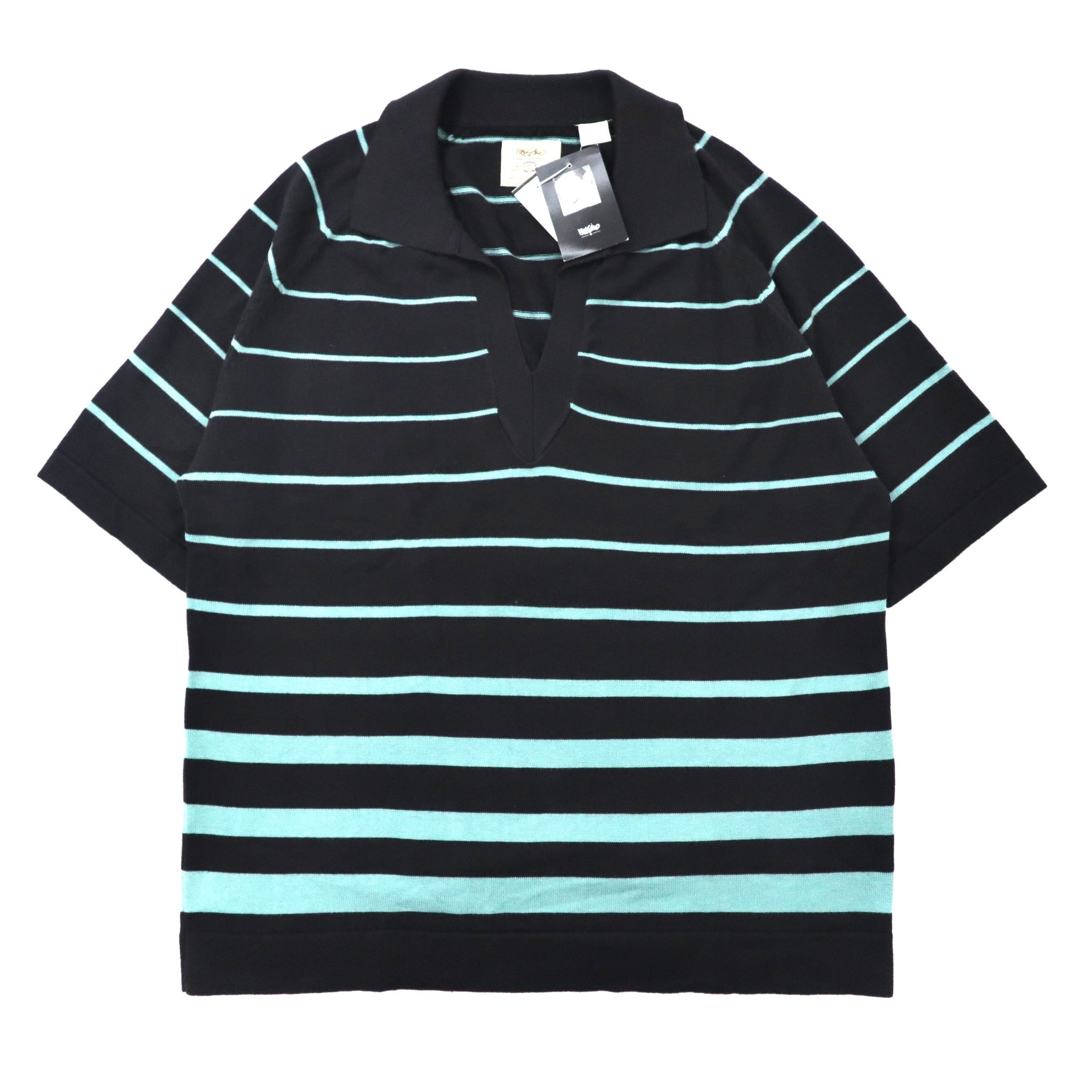 mossimo 半袖ニットシャツ L ブラック ストライプ コットン オールドサーフ S/S V-NECK POLO STRIPE 90年代 未使用品