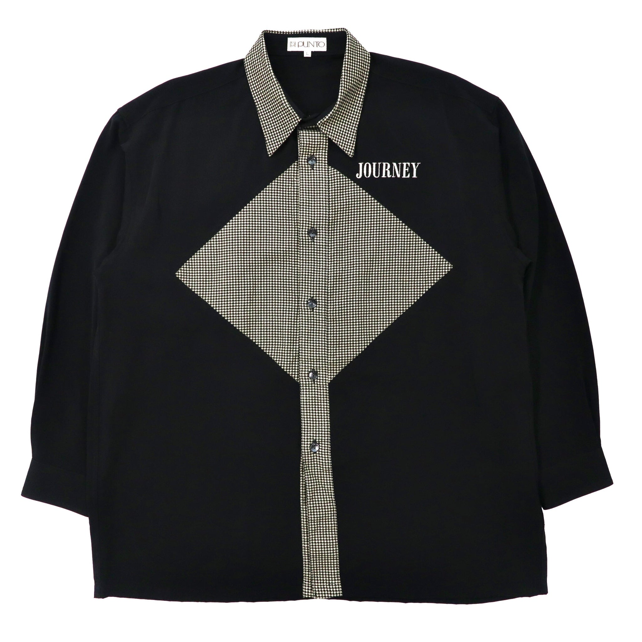punto デザインシャツ L ブラック チェック 異素材切り替え 日本製