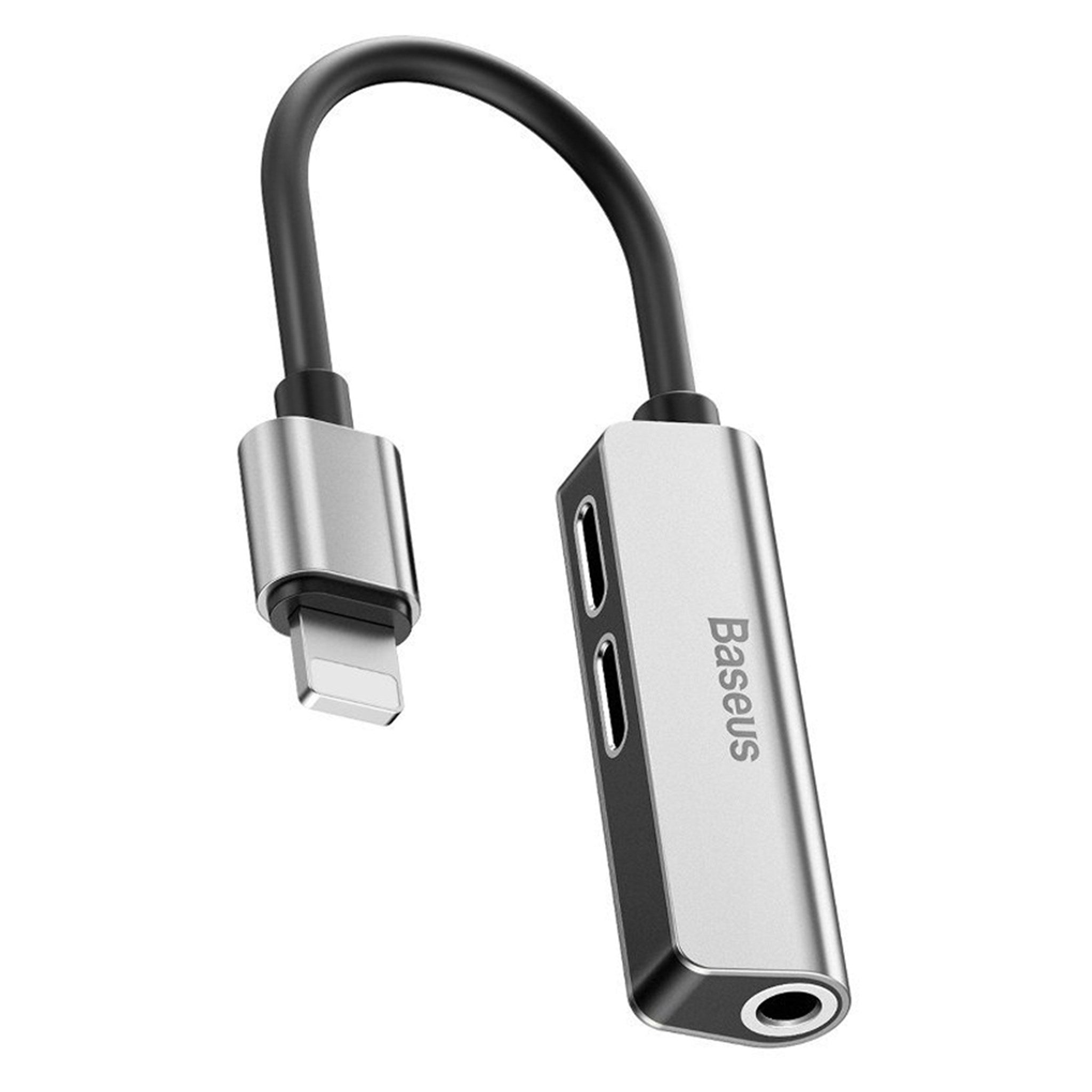 Billede af Baseus L52 Lightning til 2x Lightning + AUX Adapter, Sølv