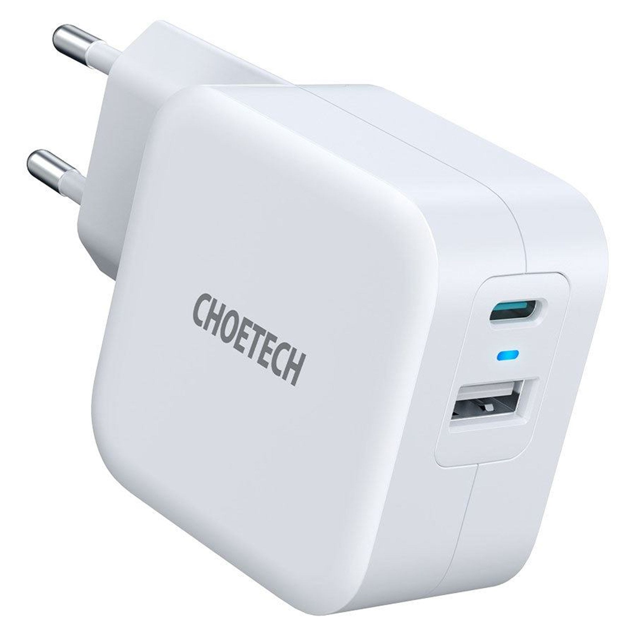 Billede af Choetech 38W USB-C D og USB-A QC Oplader, Hvid hos Balar