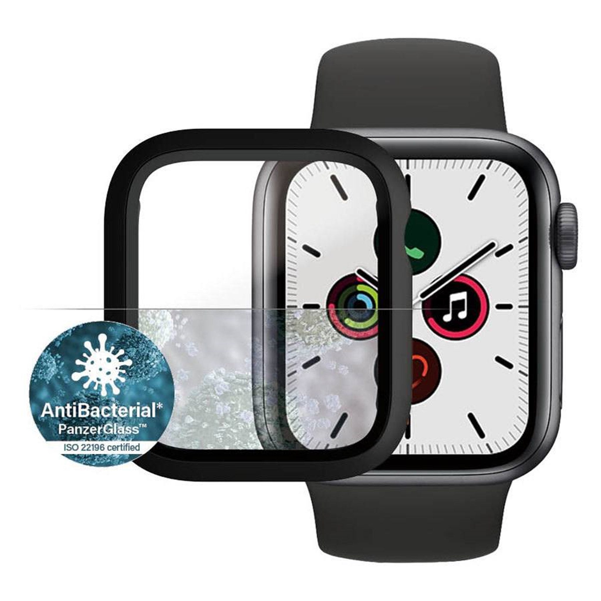 Billede af PanzerGlass Full Body Apple Watch 4/5/6/SE (44 mm) AntiBacterial Skærmbeskyttelse, Sort