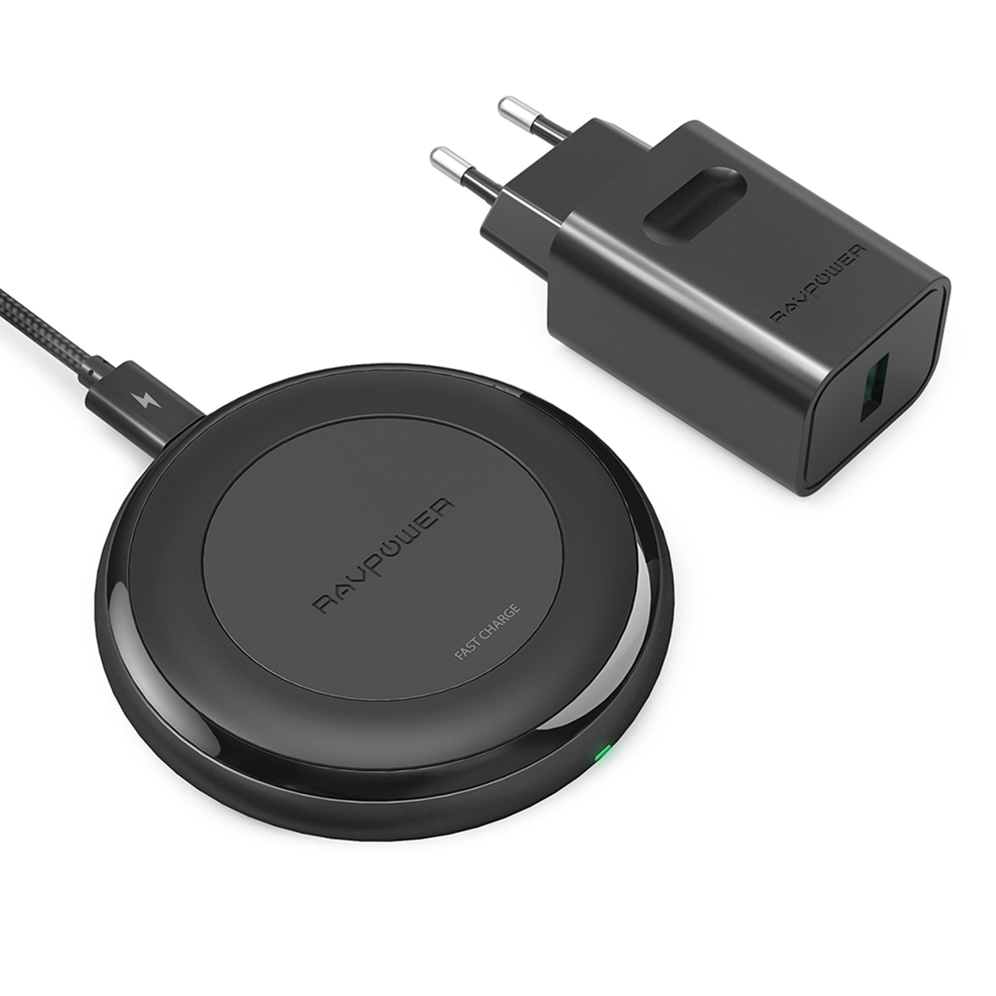 Billede af RAVPower Trådløs Qi Oplader, 10W + Quick Charge 3.0 vægoplader