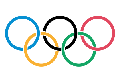 Five interlocking rings in blue, yellow, black, green, and red, representing the Olympic Games symbol.