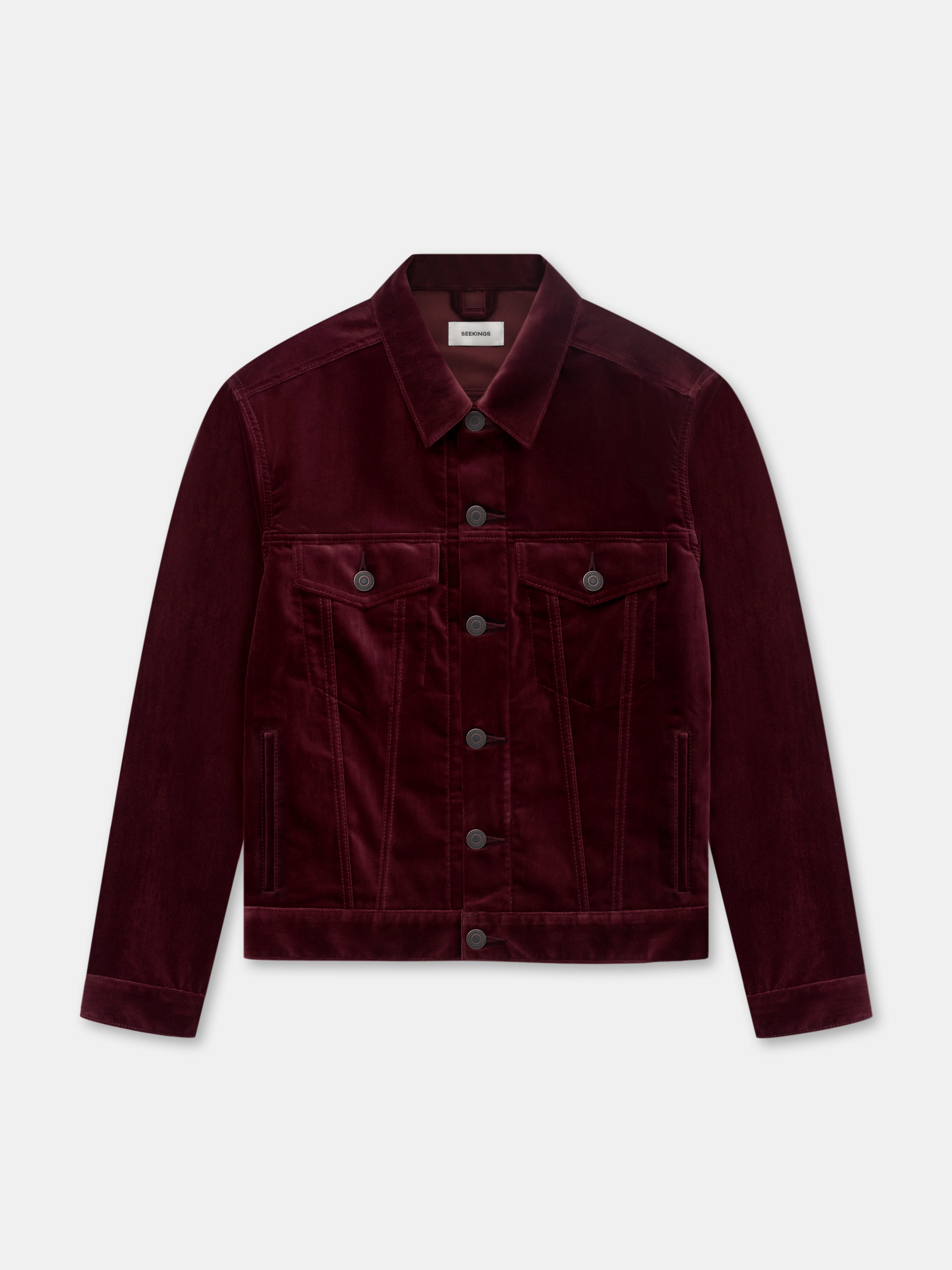 signature trucker jacket in oxblood velvet