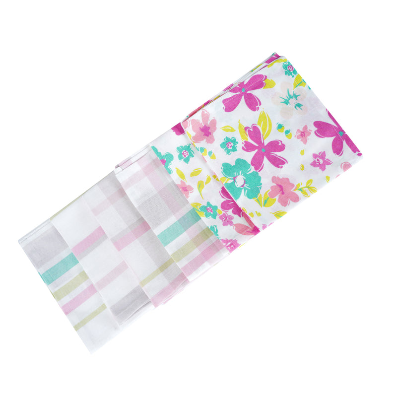 Swaas 100% Cotton Pink Floral and Checked Kitchen Towel - Pink - Set of 6 - hfnl!fe