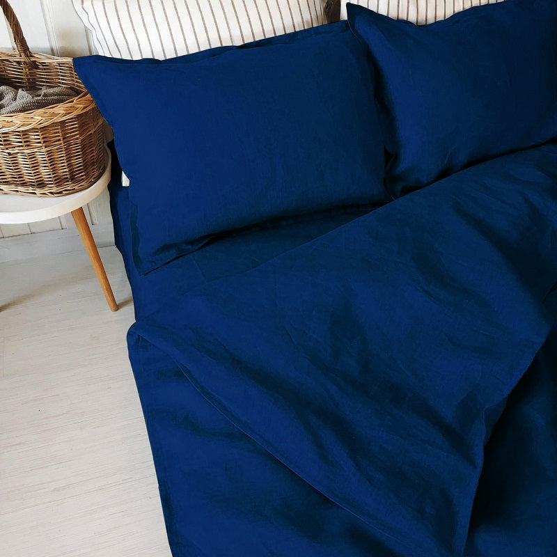 Swaas 100% Pure Linen Midnight Blue Luxury Bedsheet Set - hfnl!fe