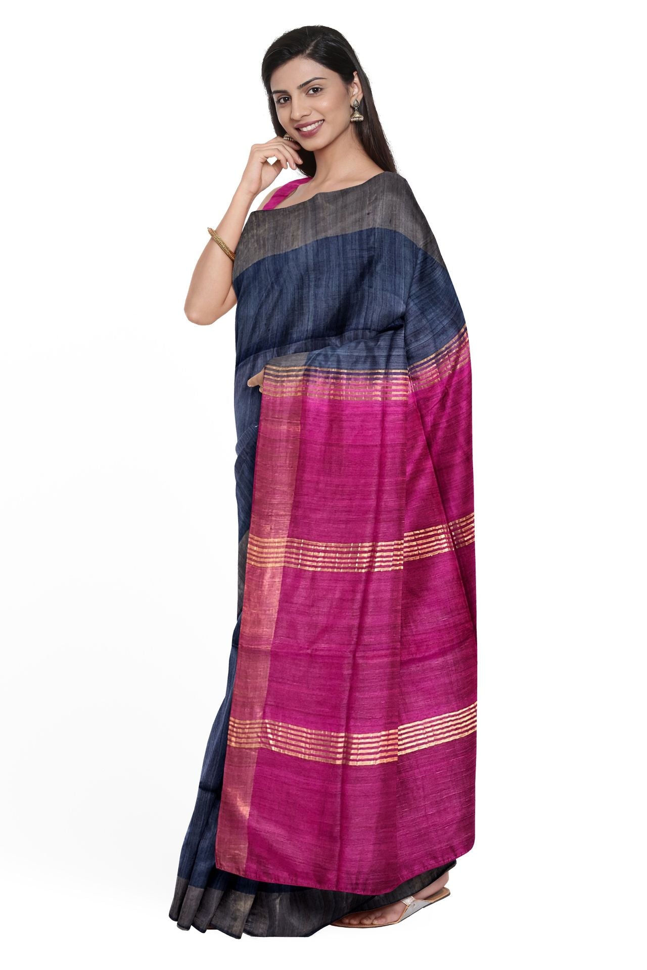 Bhagalpuri Handloom Tussar Ghicha Silk Saree | Linen World