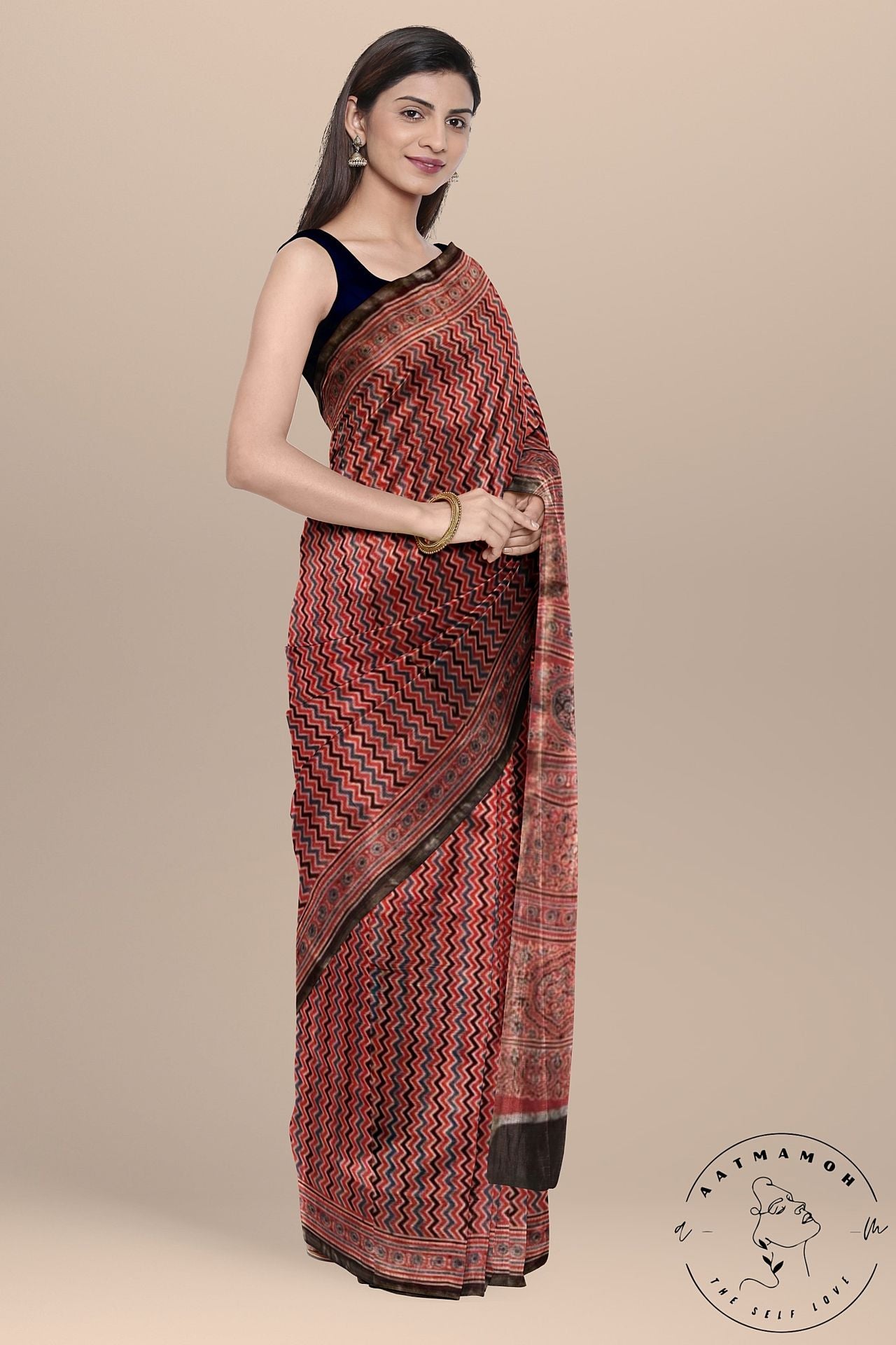 Buy Pure Modal Silk Ajrakh Print Saree  Incredibly Authentic Handwoven  Saree – Indidha