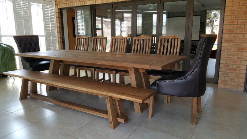 oak table and bench seats