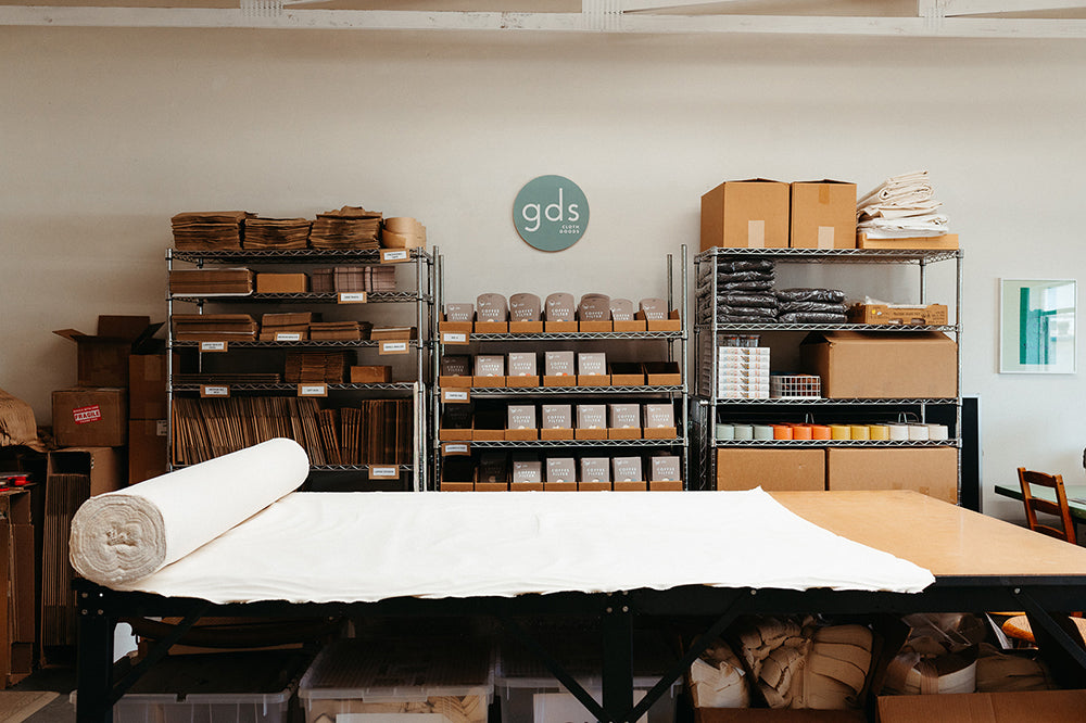 GDS Cloth Goods studio with organic cotton fabric sourced from US farms