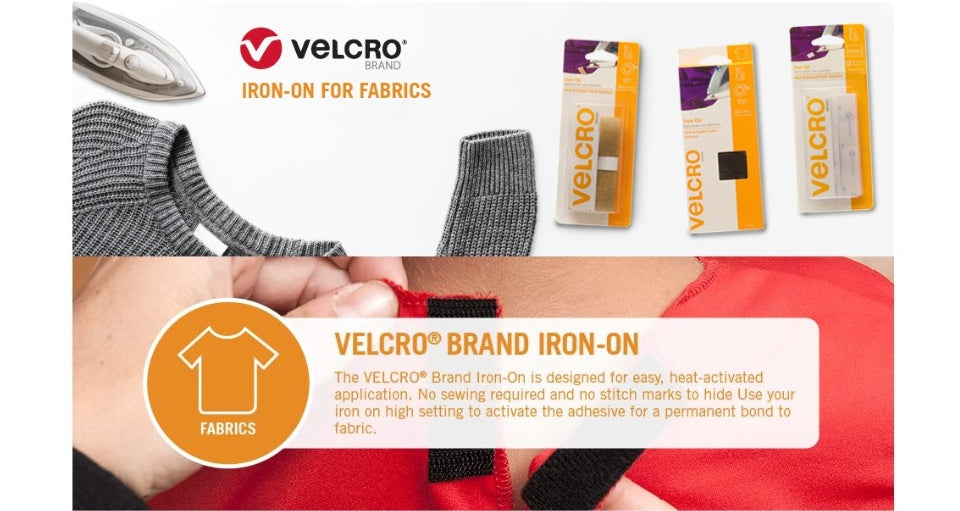 VELCRO Brand Iron On Tape for Alterations and Hemming | No Sewing or Gluing  | Heat Activated for Thicker Fabrics | Cut-to-Length Roll