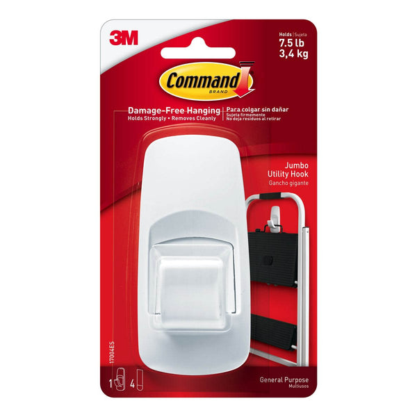 Command 3M, Mega Utility Wall Hooks, Up to 6.8kg, Comes Off with no Paint  Damage, Heavy Duty, Holds Strongly, Adhesive Hooks for Wall, Multi-Surface