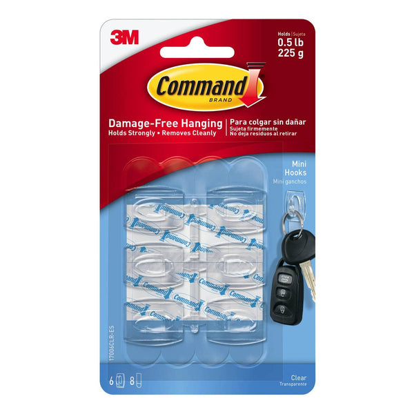 3M Command Clear Medium Crystal Hook 2 Hooks/3 Strips/900 gm