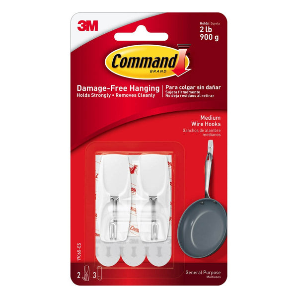 3M Command White Medium Wire Hooks 1 Kg 2 Hooks/4 Strips