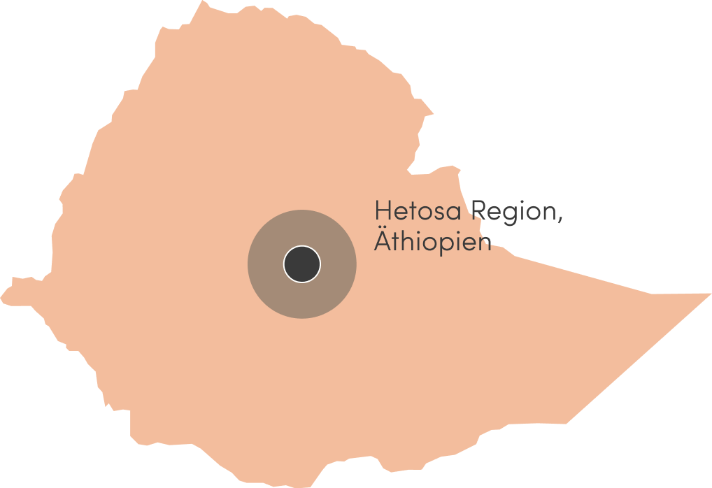 Äthiopien Karte mit Hetosa Region hervorgehoben