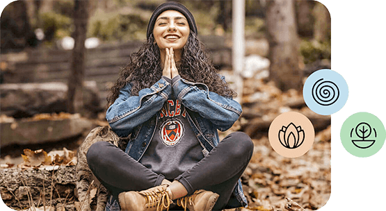 Meditierende Frau mit Dosha Symbolen